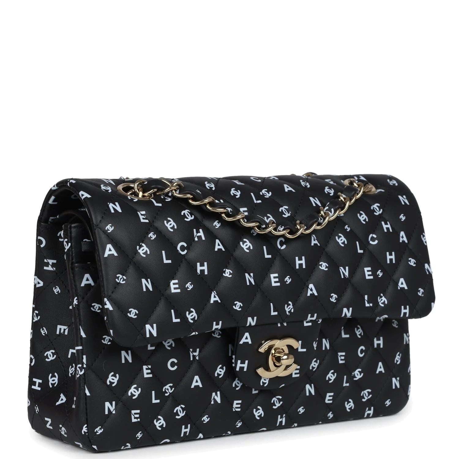 Chanel Small Classic Double Logo Printed Flap Bag Black and White Calfskin — фото 3