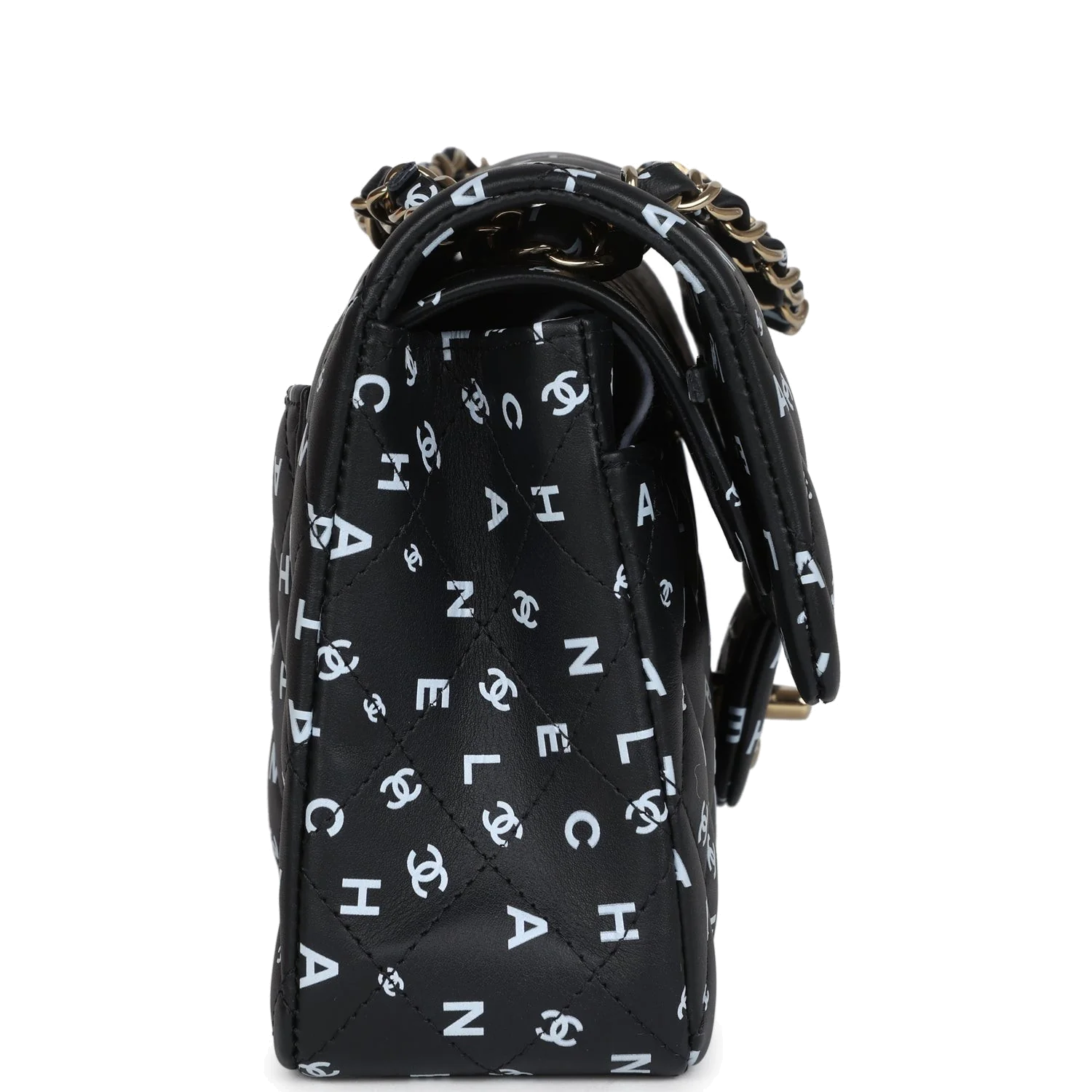 Chanel Small Classic Double Logo Printed Flap Bag Black and White Calfskin — фото 4