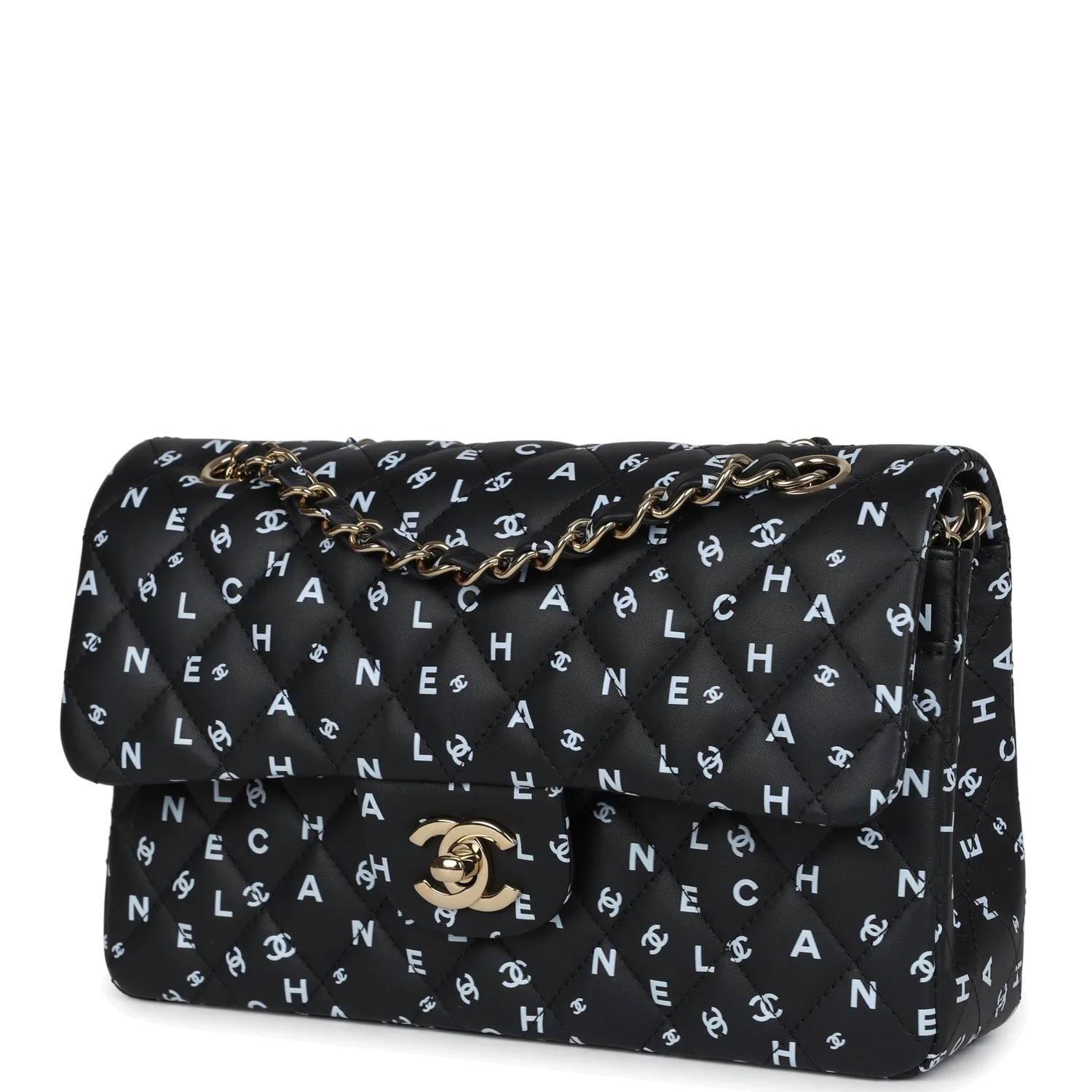 Chanel Small Classic Double Logo Printed Flap Bag Black and White Calfskin — фото 6