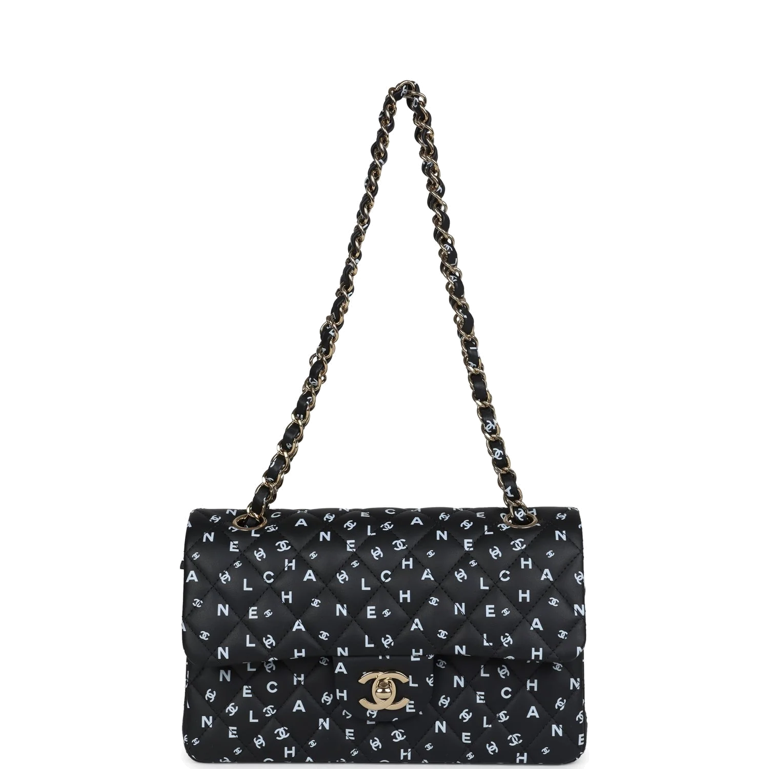 Chanel Small Classic Double Logo Printed Flap Bag Black and White Calfskin — фото 8