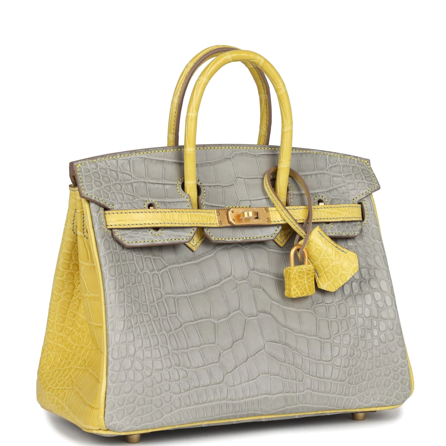 Hermes Special Order (HSS) Birkin 25 Gris Perle and Mimosa Matte Alligator Brushed Gold Hardware Серый жемчужный — фото 3