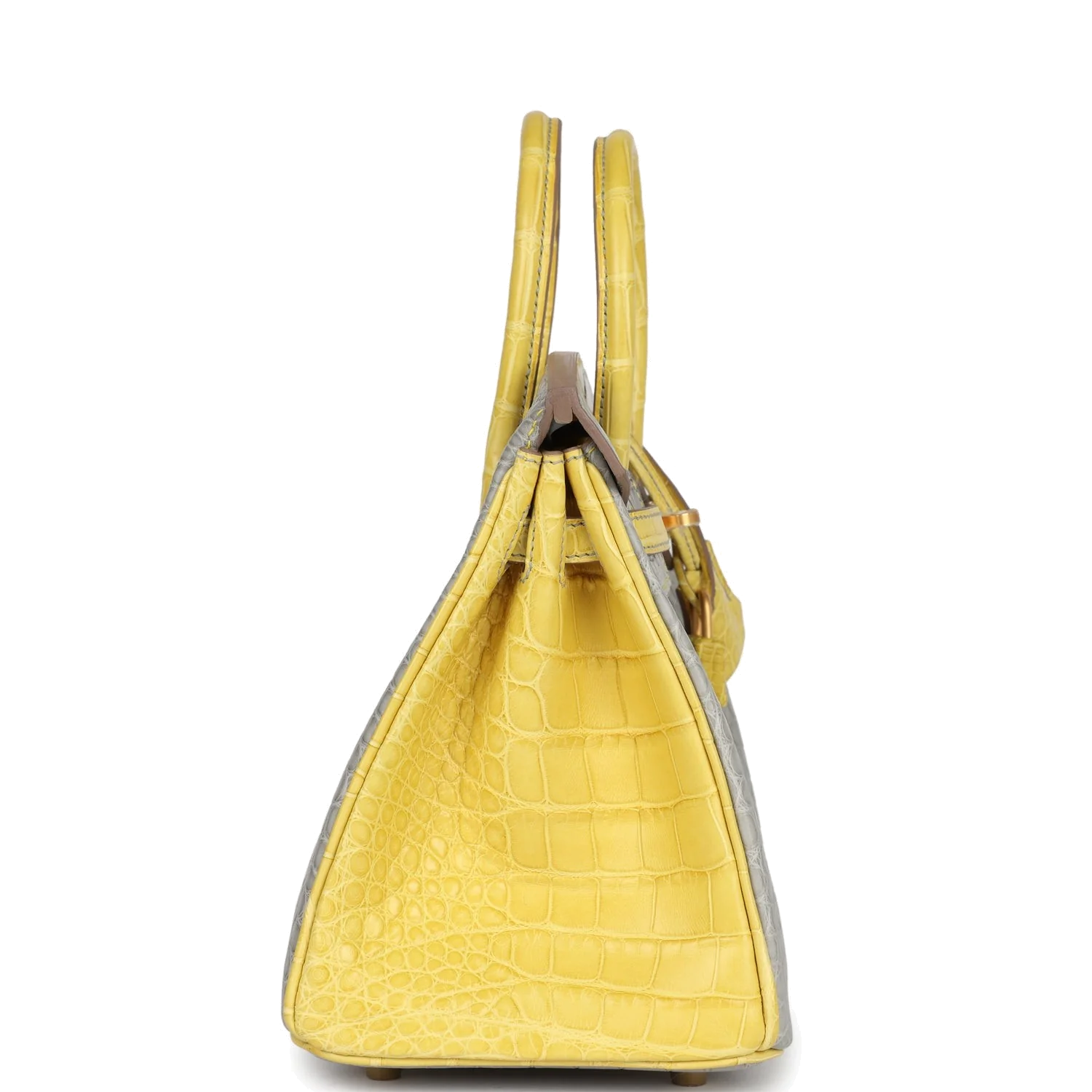 Hermes Special Order (HSS) Birkin 25 Gris Perle and Mimosa Matte Alligator Brushed Gold Hardware Серый жемчужный — фото 4