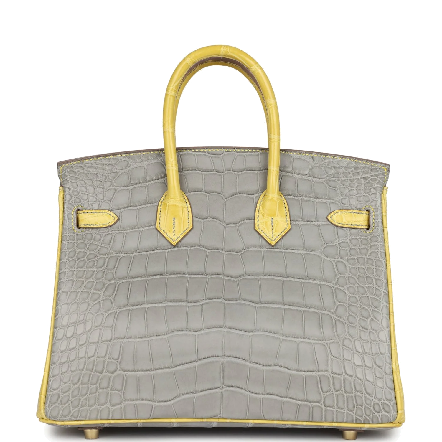Hermes Special Order (HSS) Birkin 25 Gris Perle and Mimosa Matte Alligator Brushed Gold Hardware Серый жемчужный — фото 5