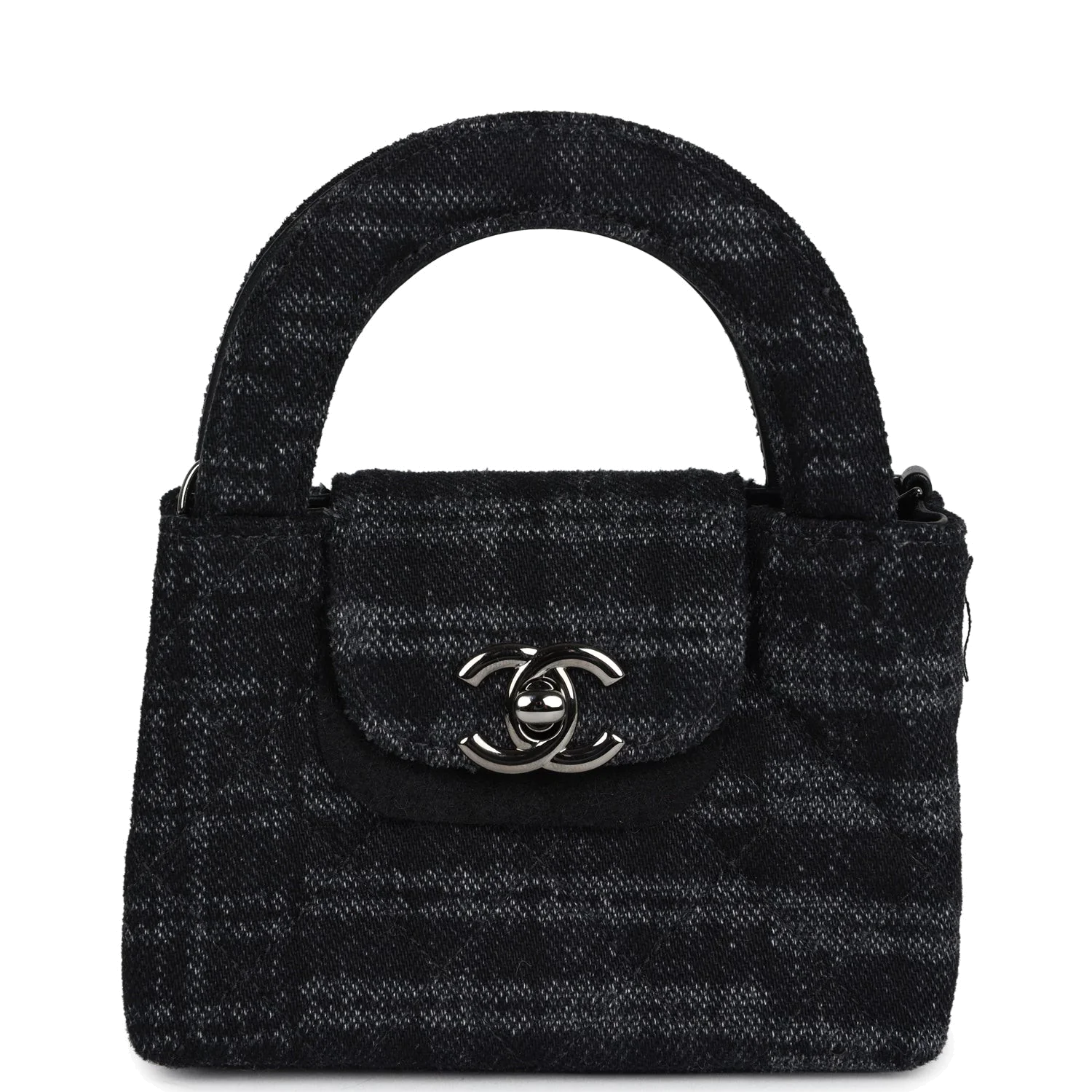 Chanel Nano Kelly Shopper Black and Grey Printed Denim