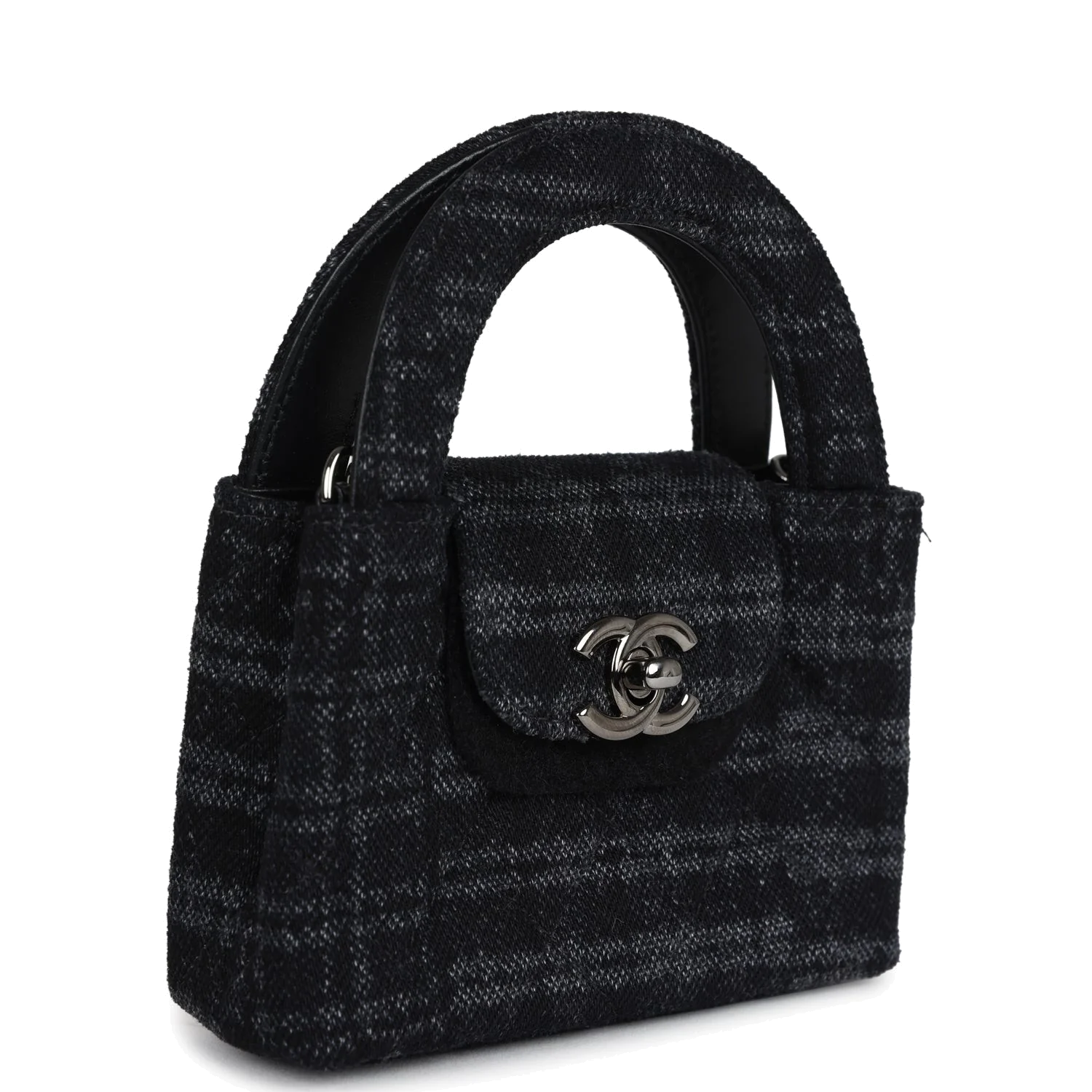 Chanel Nano Kelly Shopper Black and Grey Printed Denim — фото 3