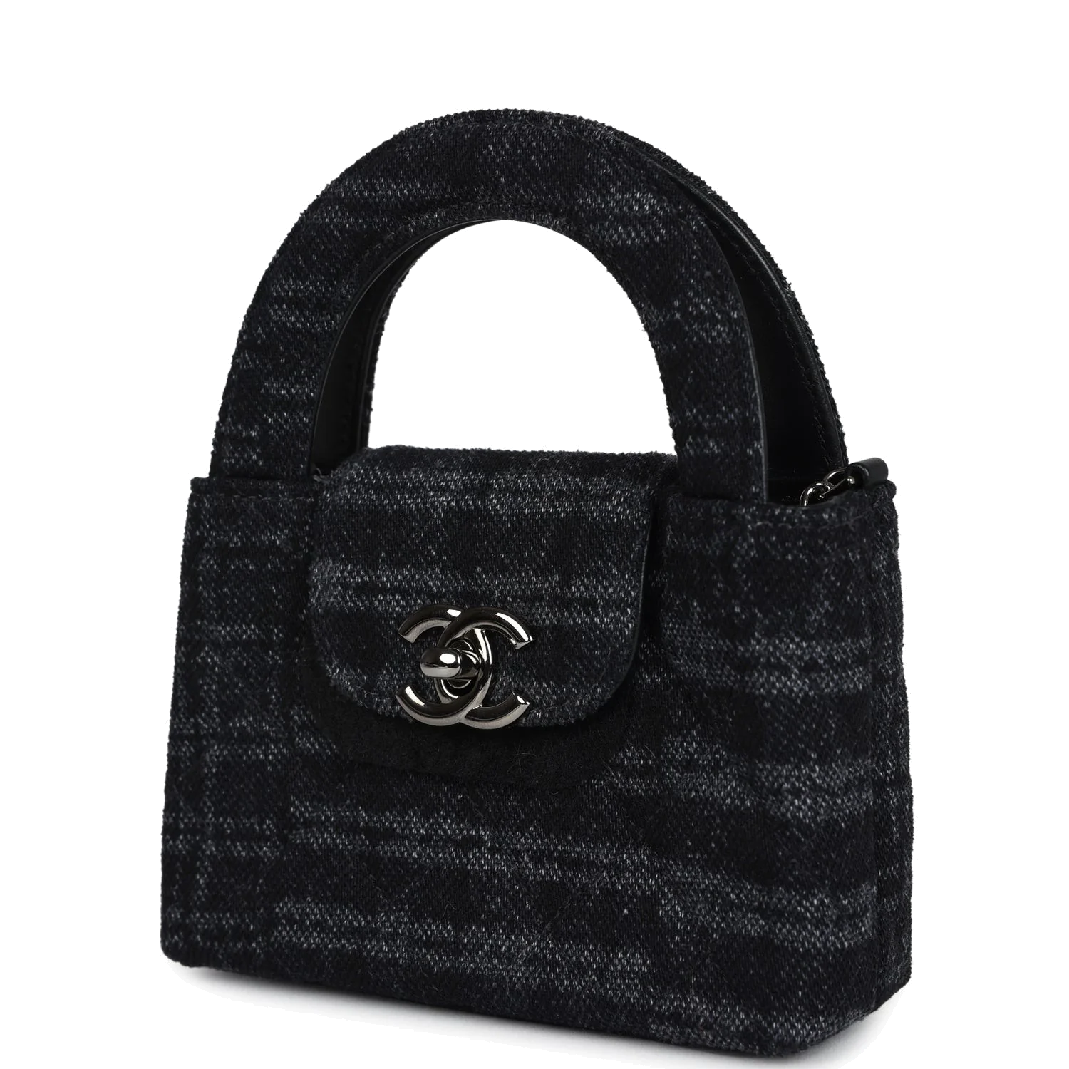 Chanel Nano Kelly Shopper Black and Grey Printed Denim — фото 6