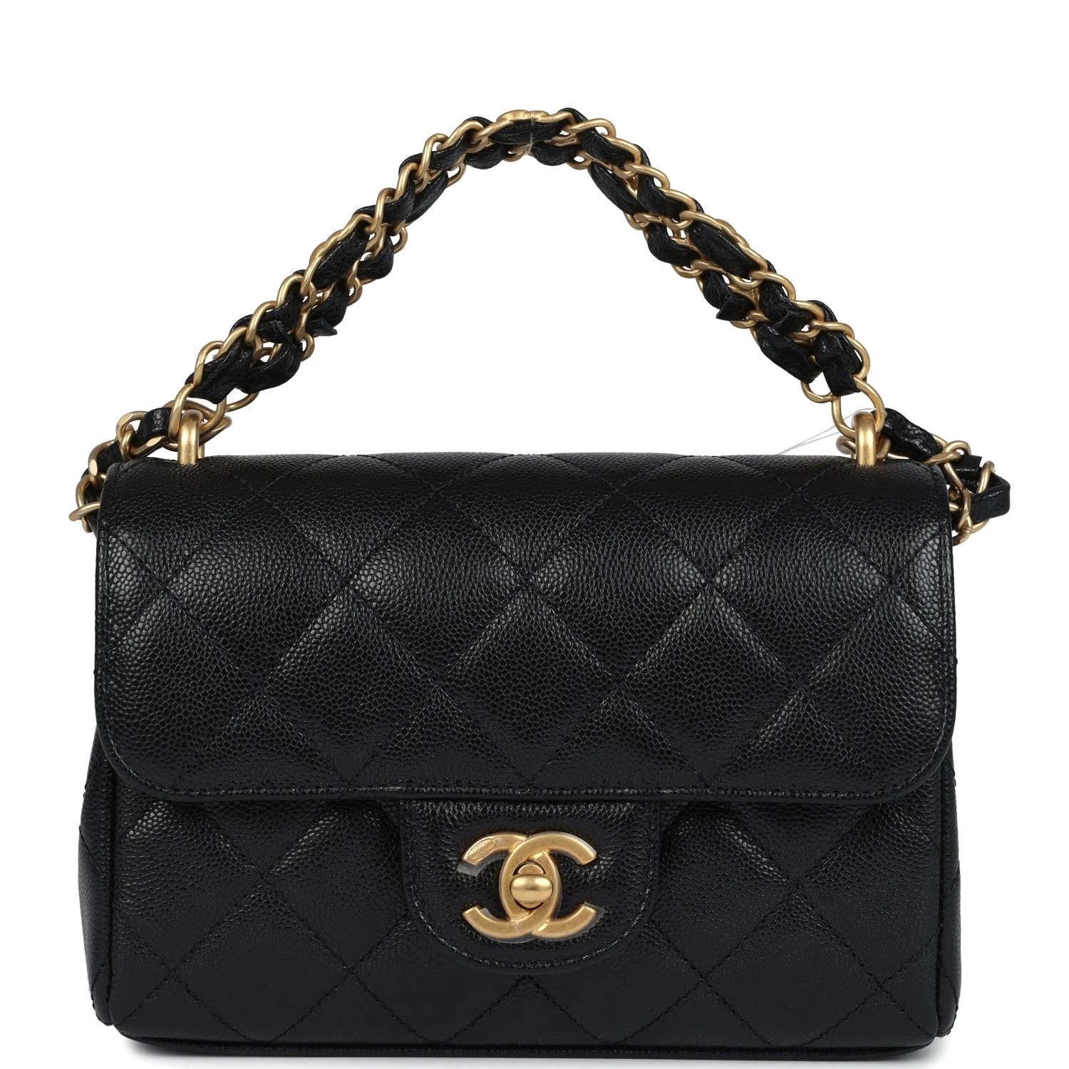 Chanel Mini Top Handle Flap Bag Black Grained Calfskin — фото 2