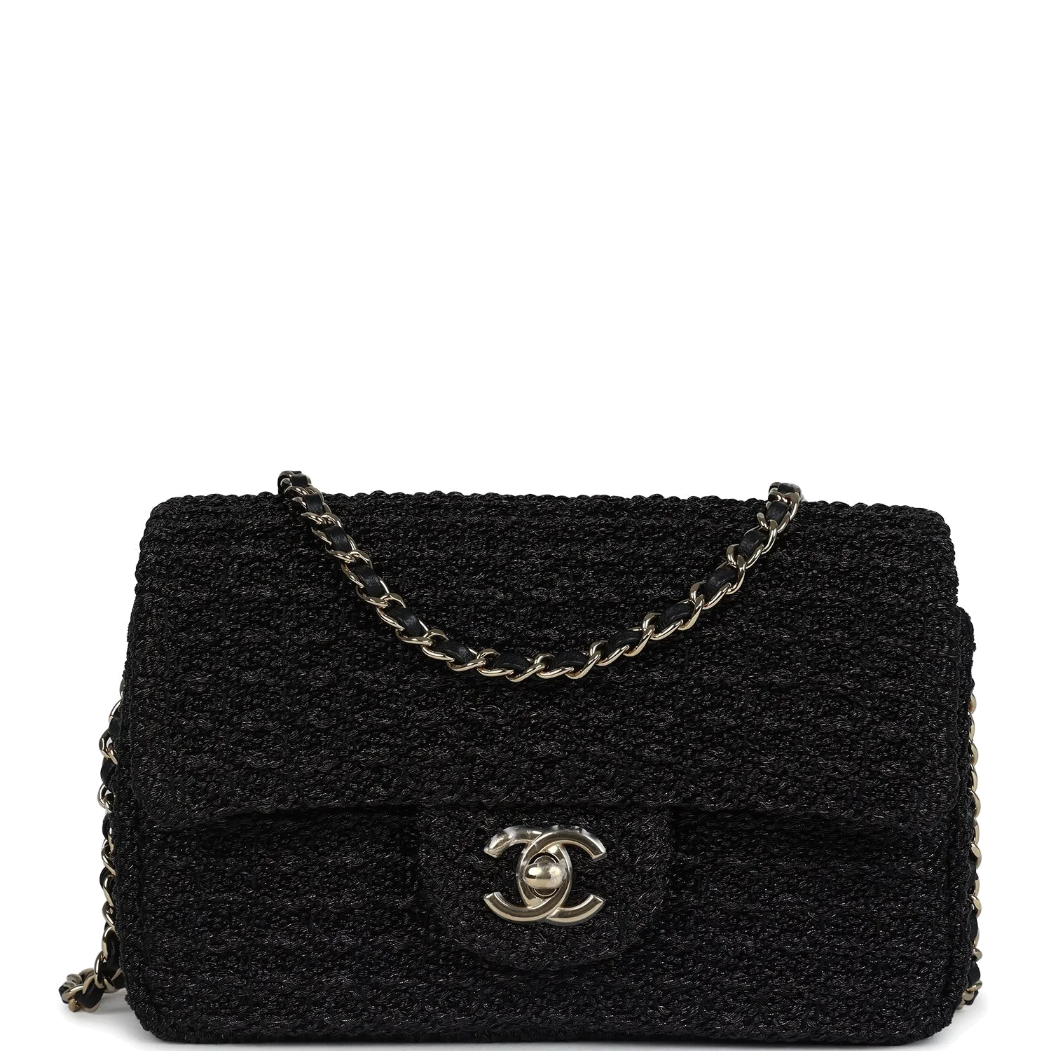 Chanel Mini Summer Nights Flap Bag Black Woven Patent Leather — фото 2