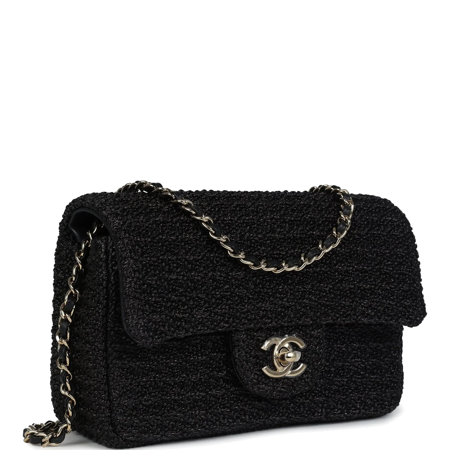 Chanel Mini Summer Nights Flap Bag Black Woven Patent Leather — фото 3