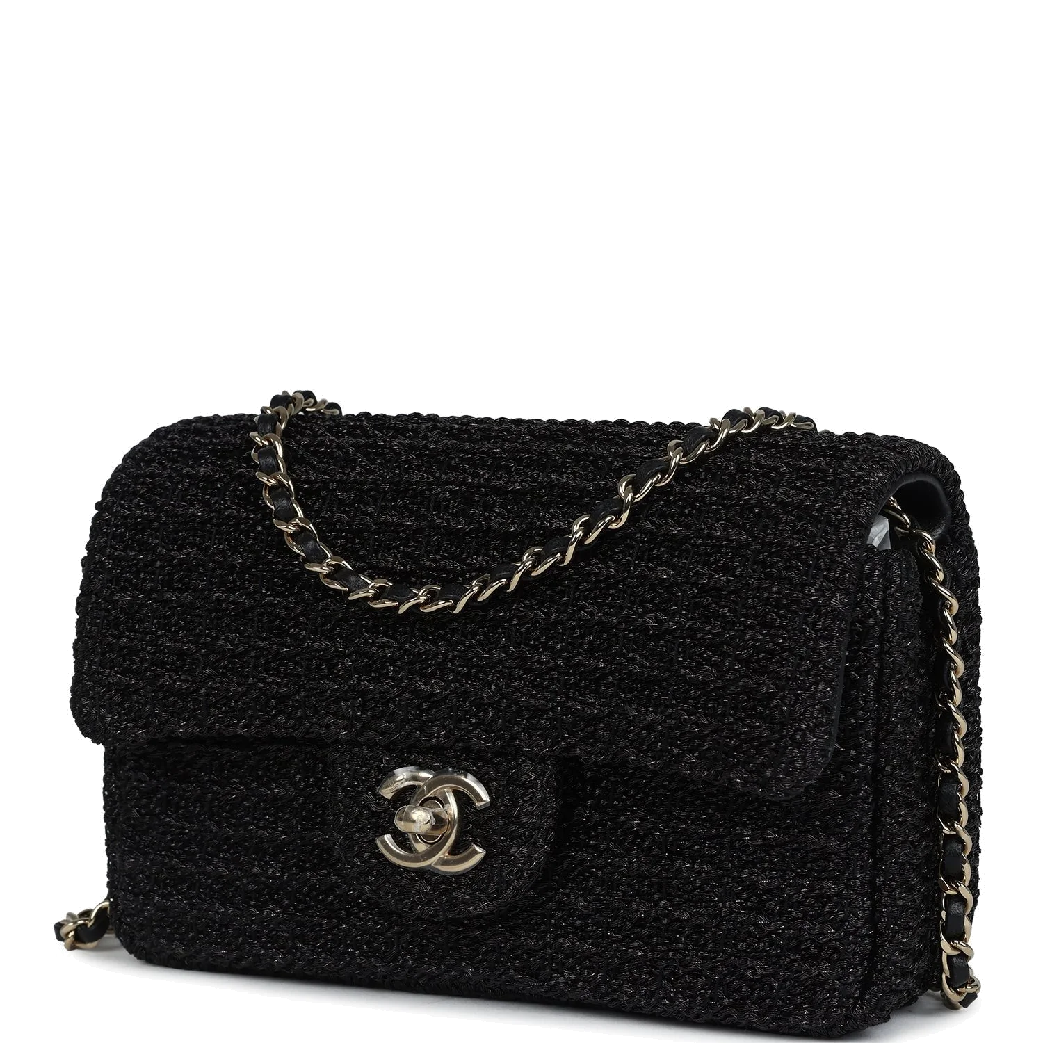 Chanel Mini Summer Nights Flap Bag Black Woven Patent Leather — фото 6