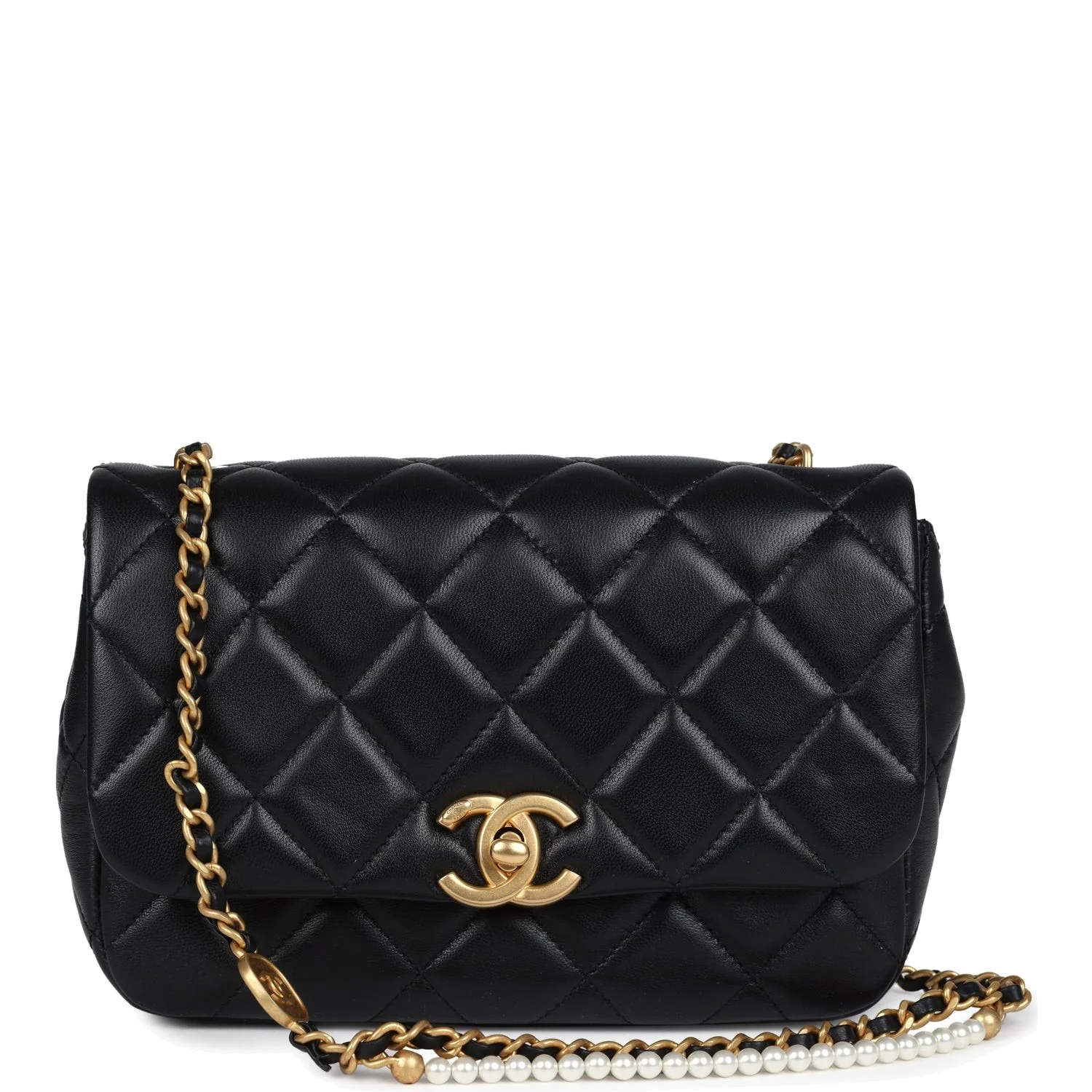 Chanel Mini Pearly Chain Flap Bag Black Lambskin — фото 2