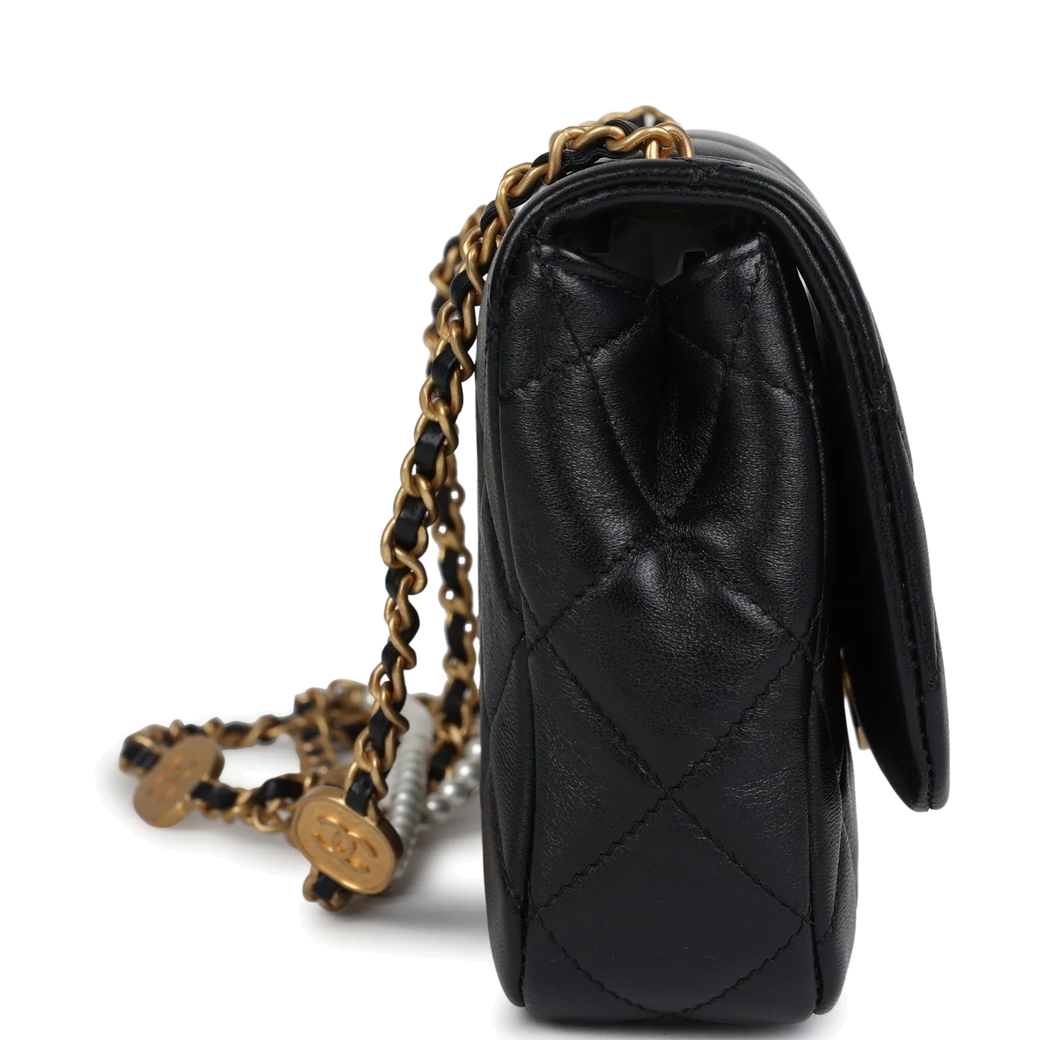 Chanel Mini Pearly Chain Flap Bag Black Lambskin — фото 4
