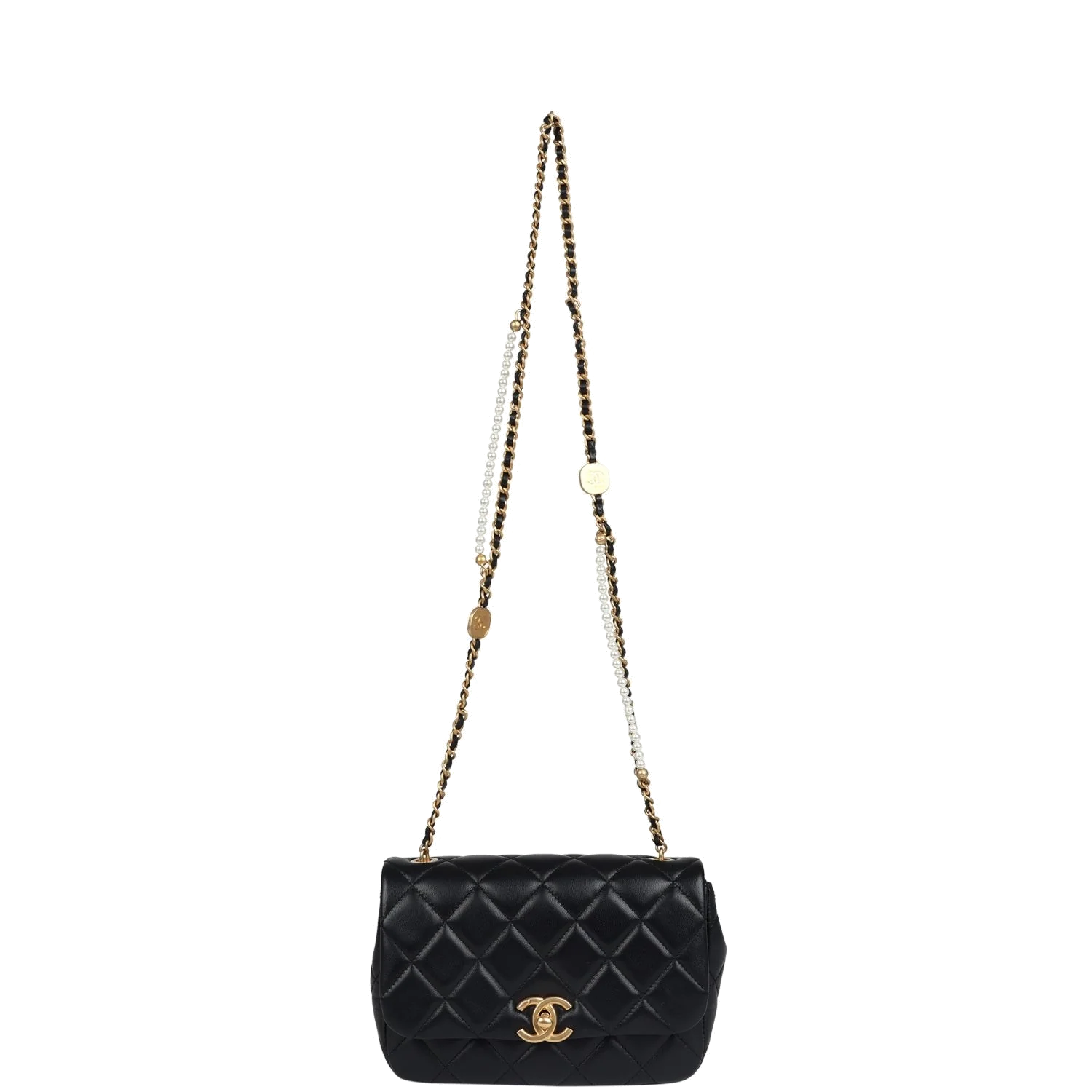 Chanel Mini Pearly Chain Flap Bag Black Lambskin — фото 8