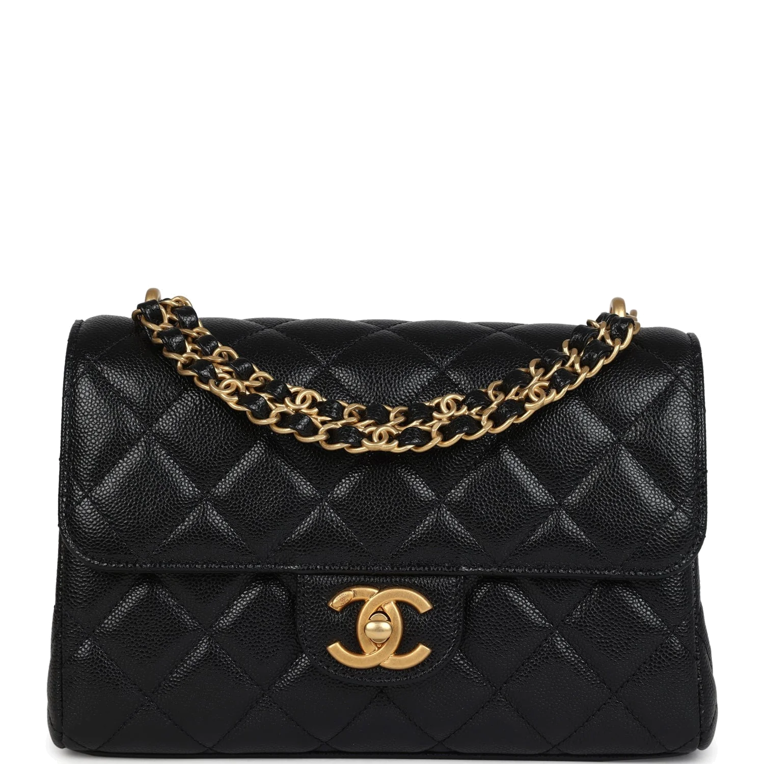 Chanel Small Top Handle Flap Bag Black Shiny Grained Calfskin