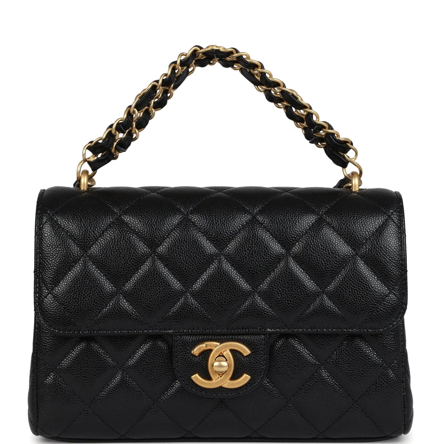 Chanel Small Top Handle Flap Bag Black Shiny Grained Calfskin — фото 8
