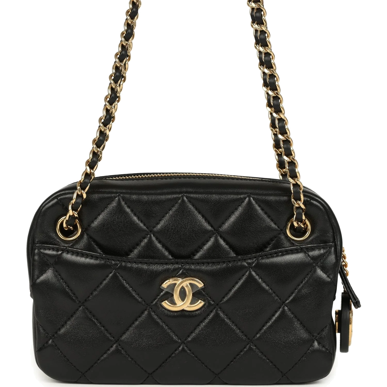 Chanel Mini Camera Case Bag Black Shiny Lambskin