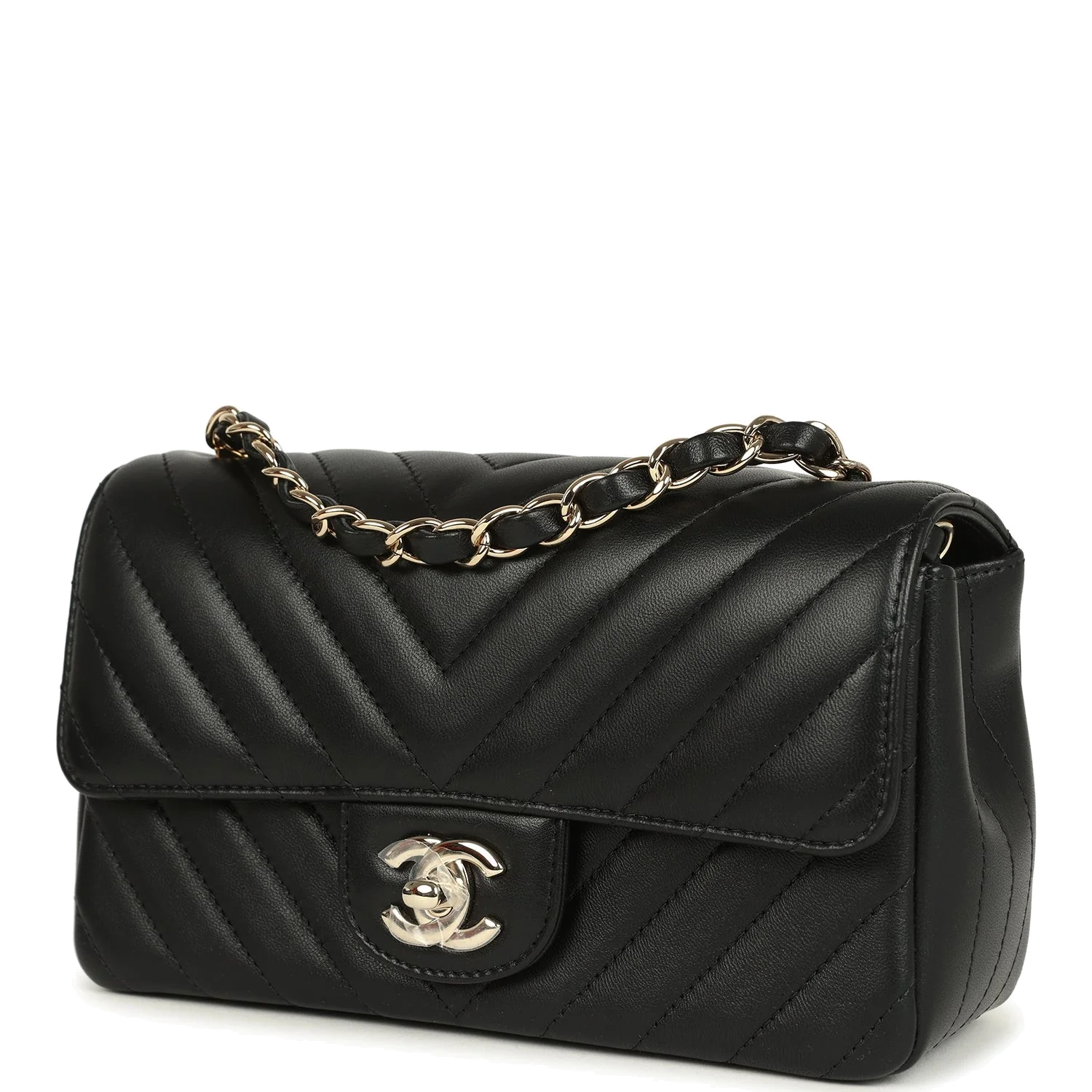 Chanel Mini Chevron Classic Rectangular Flap Bag Black Lambskin — фото 6