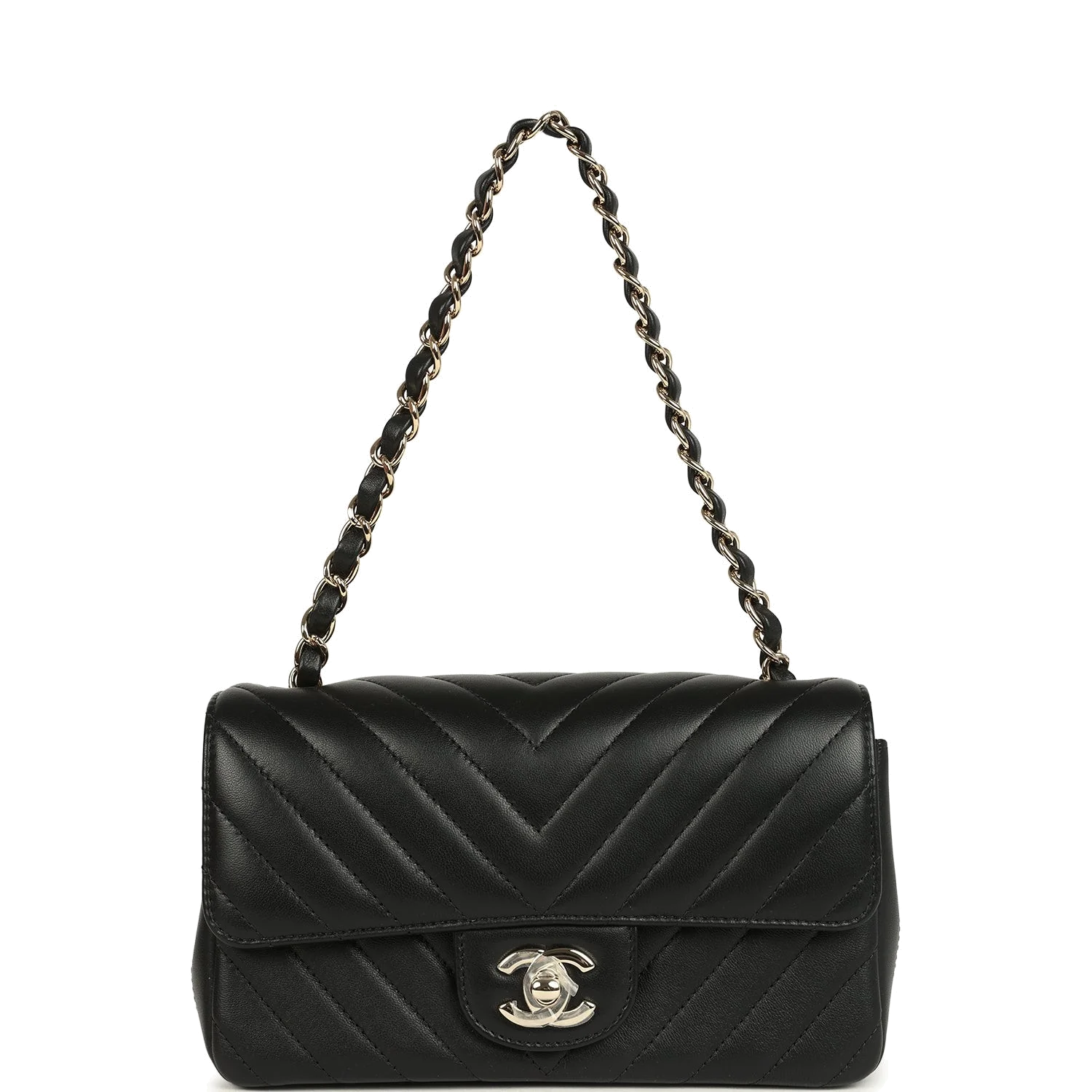 Chanel Mini Chevron Classic Rectangular Flap Bag Black Lambskin — фото 8