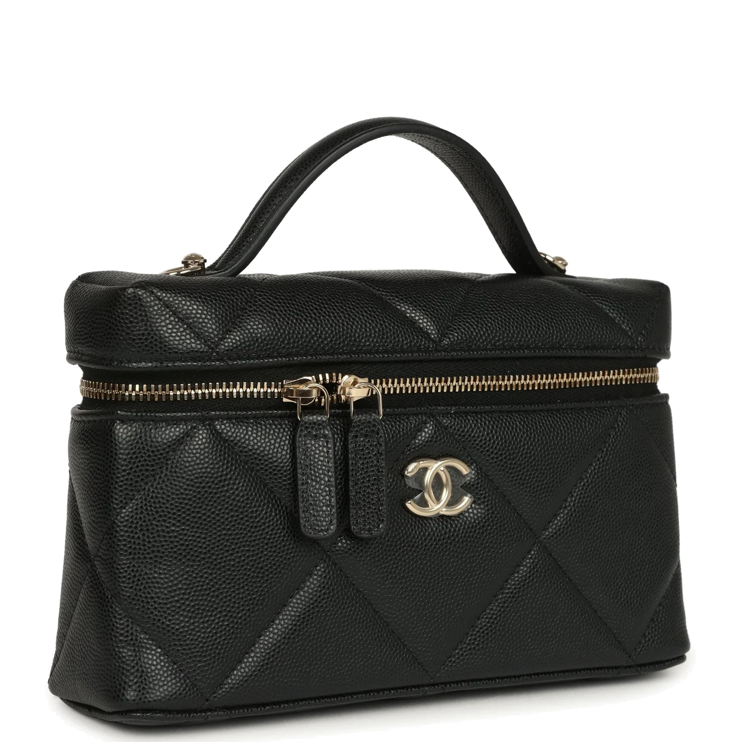 Chanel Top Handle Slim Vanity Case with Chain Black Shiny Caviar — фото 3
