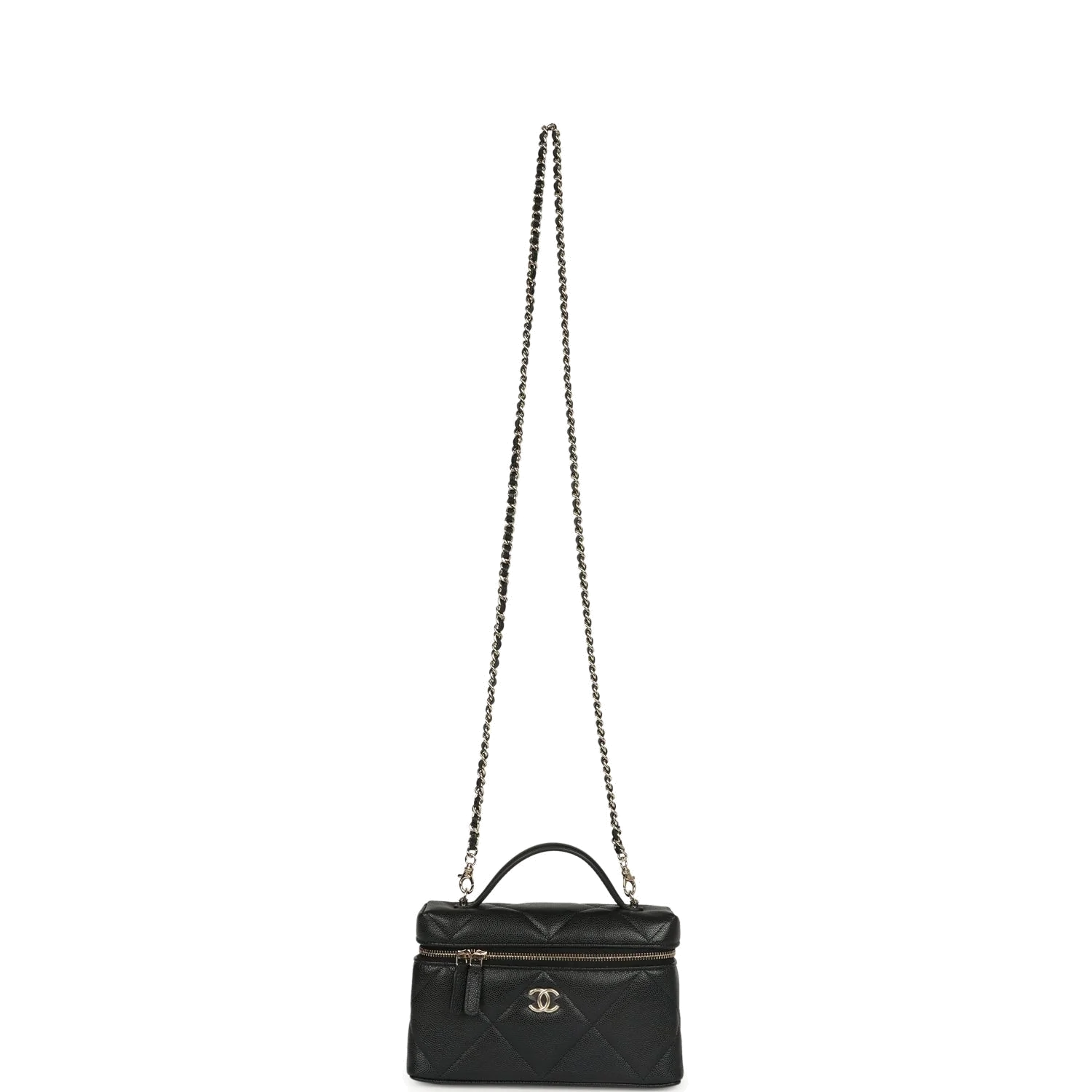 Chanel Top Handle Slim Vanity Case with Chain Black Shiny Caviar — фото 8