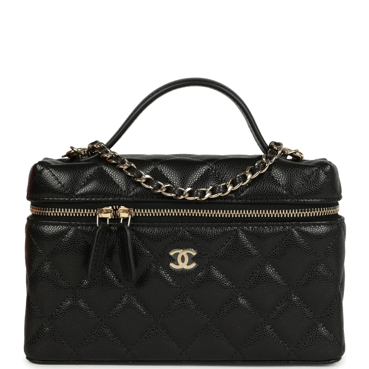 Chanel Top Handle Long Vanity Case with Chain Black Shiny Caviar — фото 2