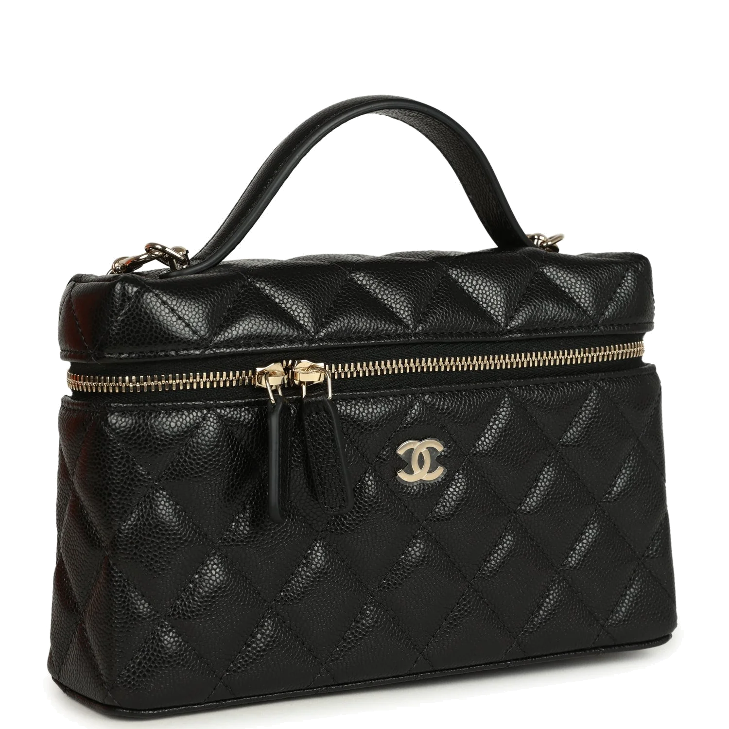 Chanel Top Handle Long Vanity Case with Chain Black Shiny Caviar — фото 3