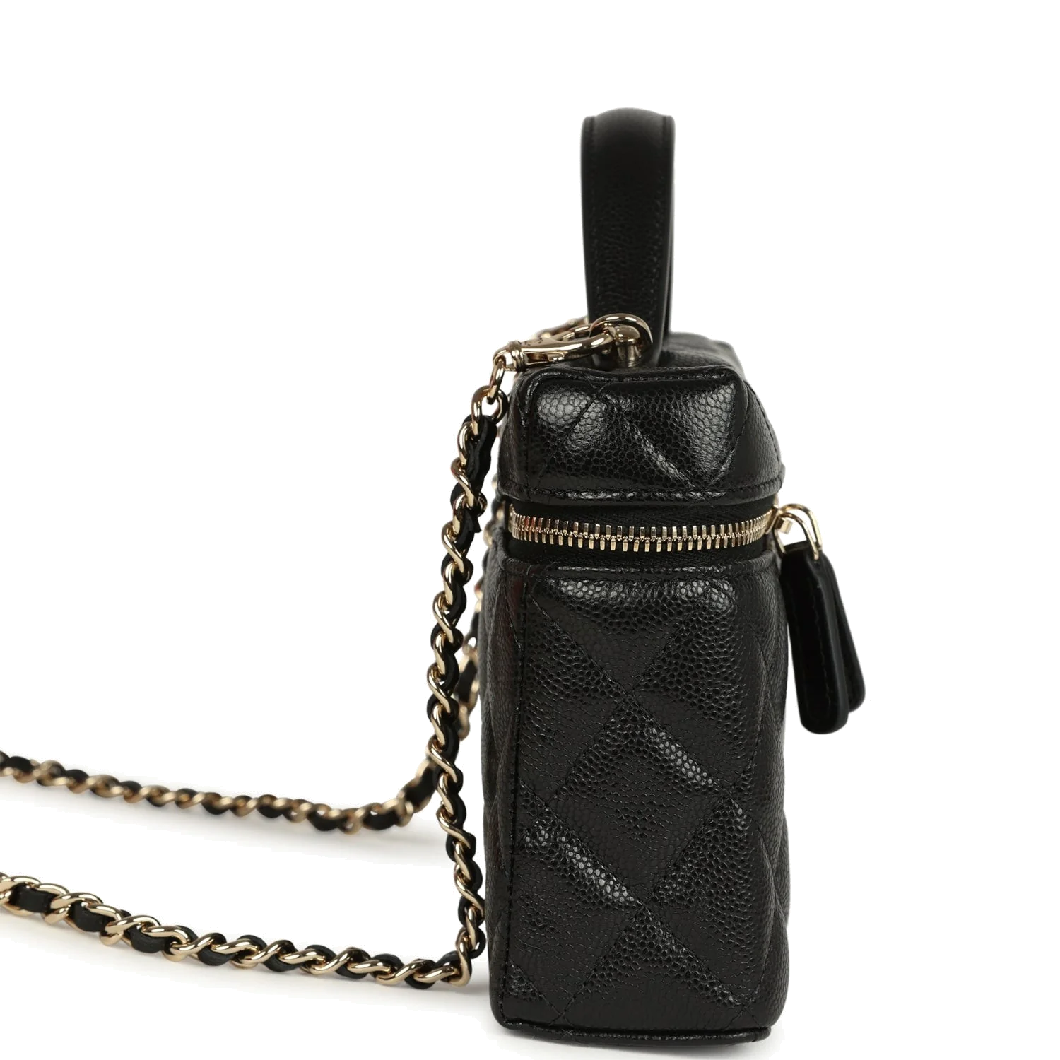 Chanel Top Handle Long Vanity Case with Chain Black Shiny Caviar — фото 4