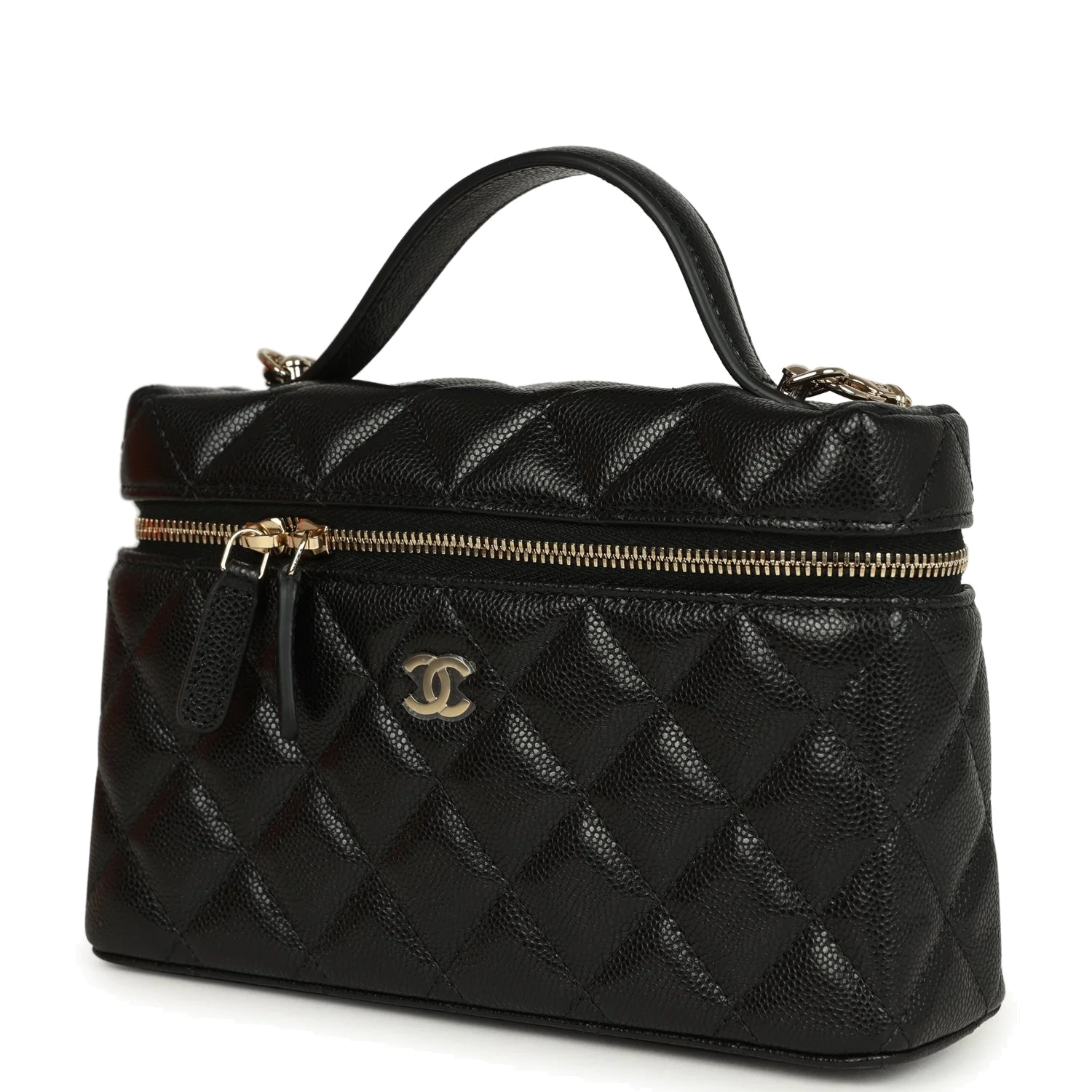 Chanel Top Handle Long Vanity Case with Chain Black Shiny Caviar — фото 6