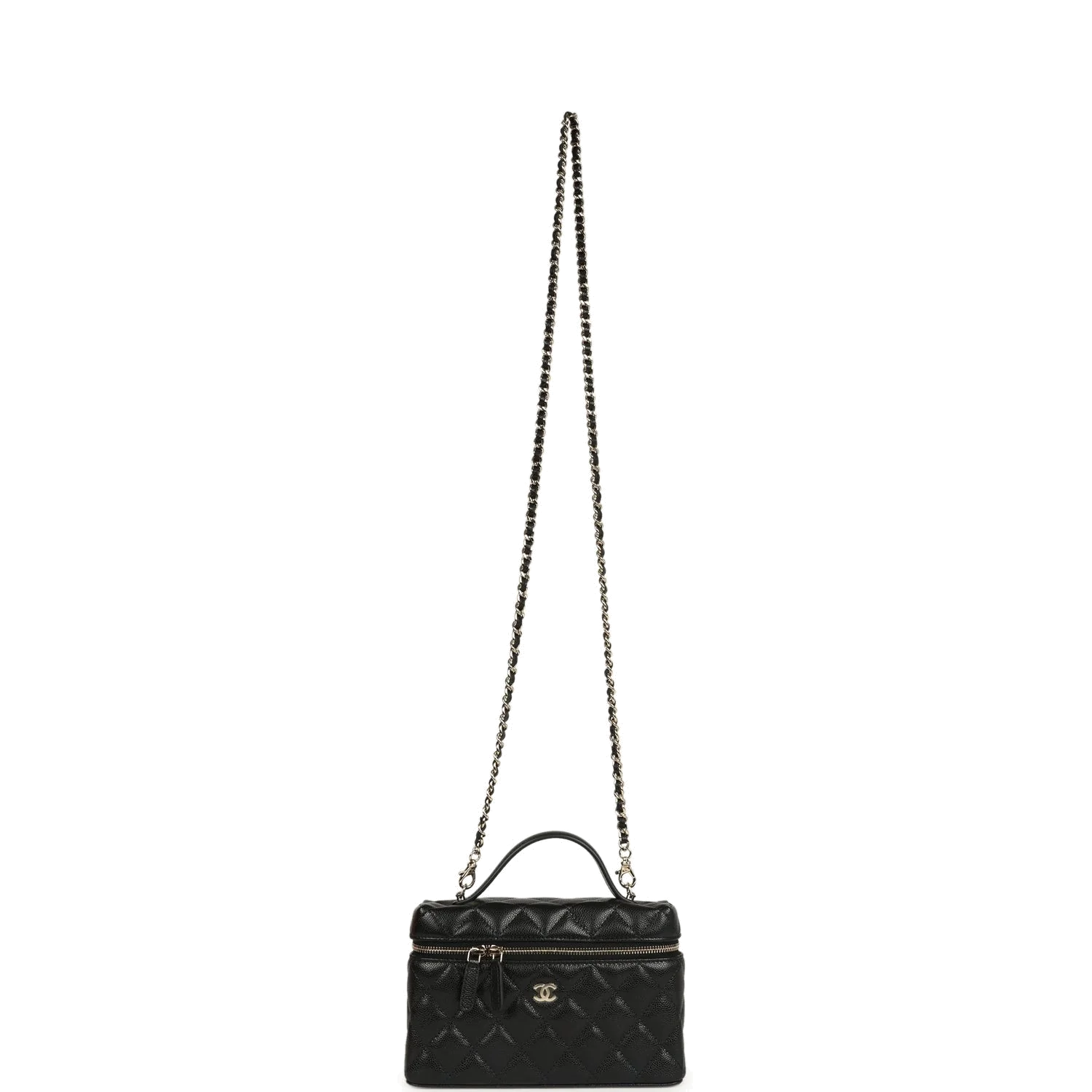 Chanel Top Handle Long Vanity Case with Chain Black Shiny Caviar — фото 8