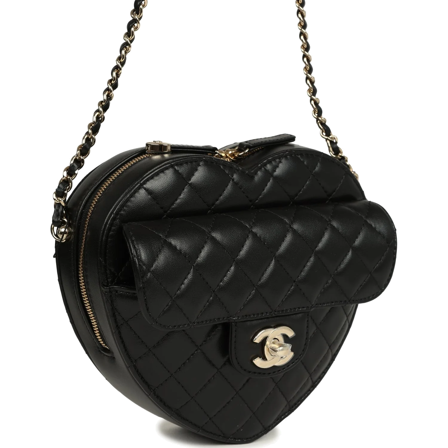 Chanel CC In Love Large Heart Bag with Chain Black Lambskin — фото 3