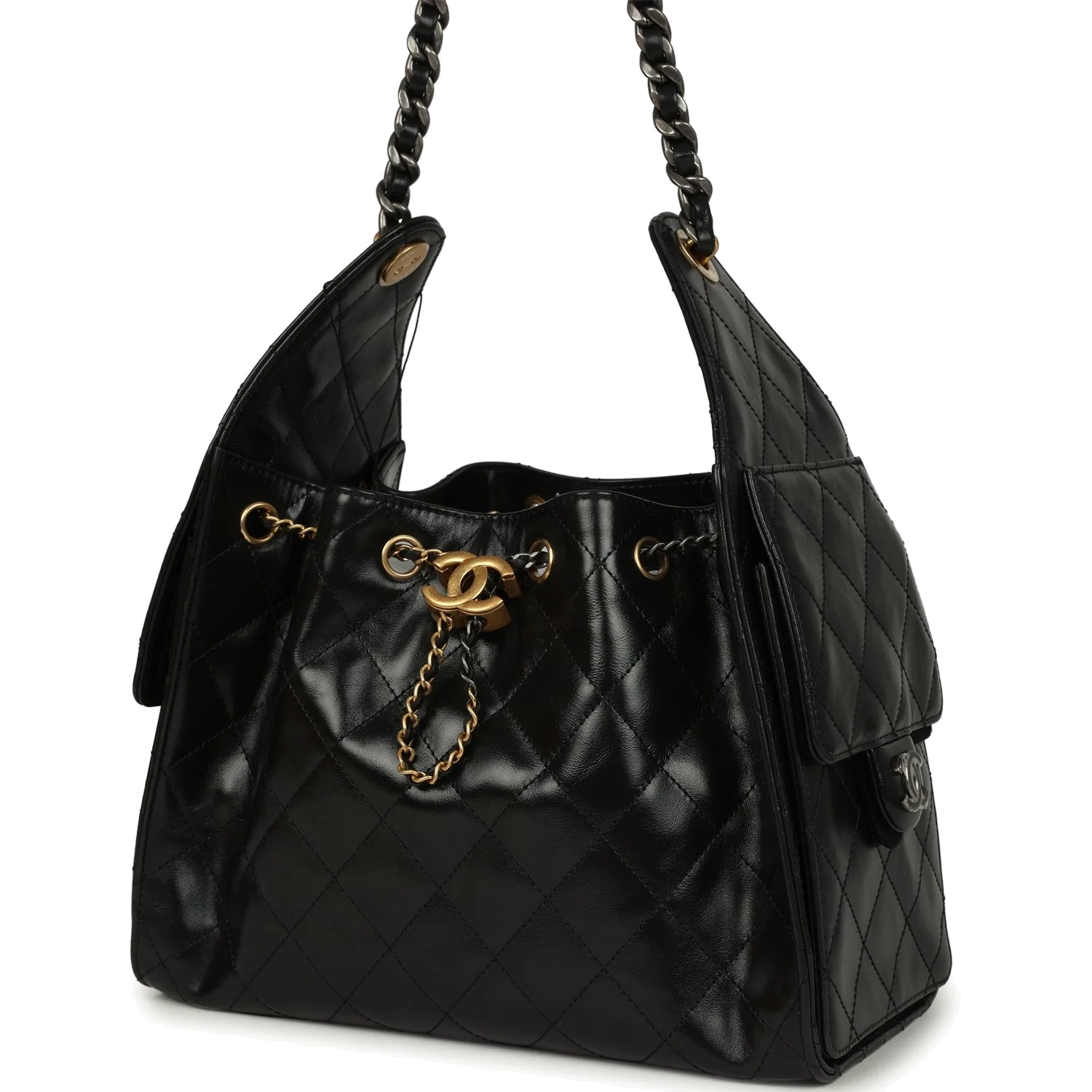 Chanel Small 25 Hobo Bag Black Shiny Crumpled Calfskin — фото 6
