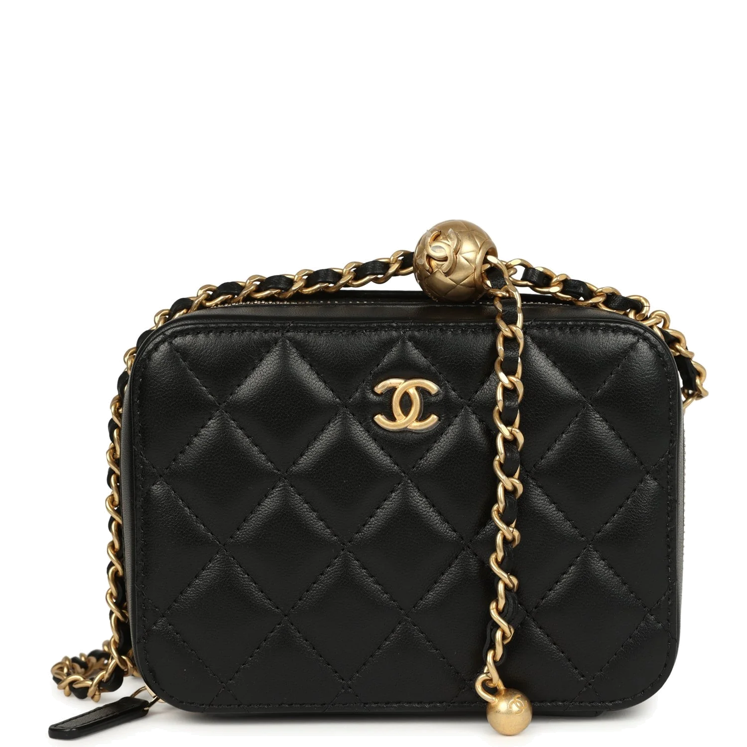 Chanel Mini Pearl Crush Clutch Bag with Chain Black Lambskin