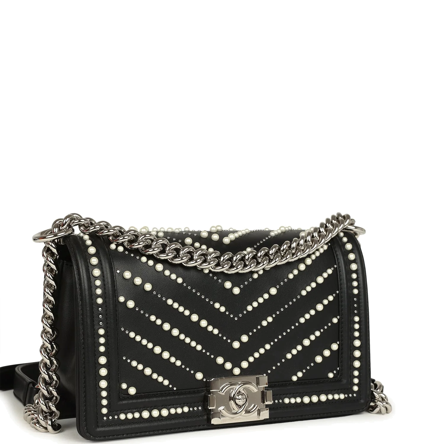 Chanel Medium Boy Bag Black Pearl Chevron Calfskin — фото 3