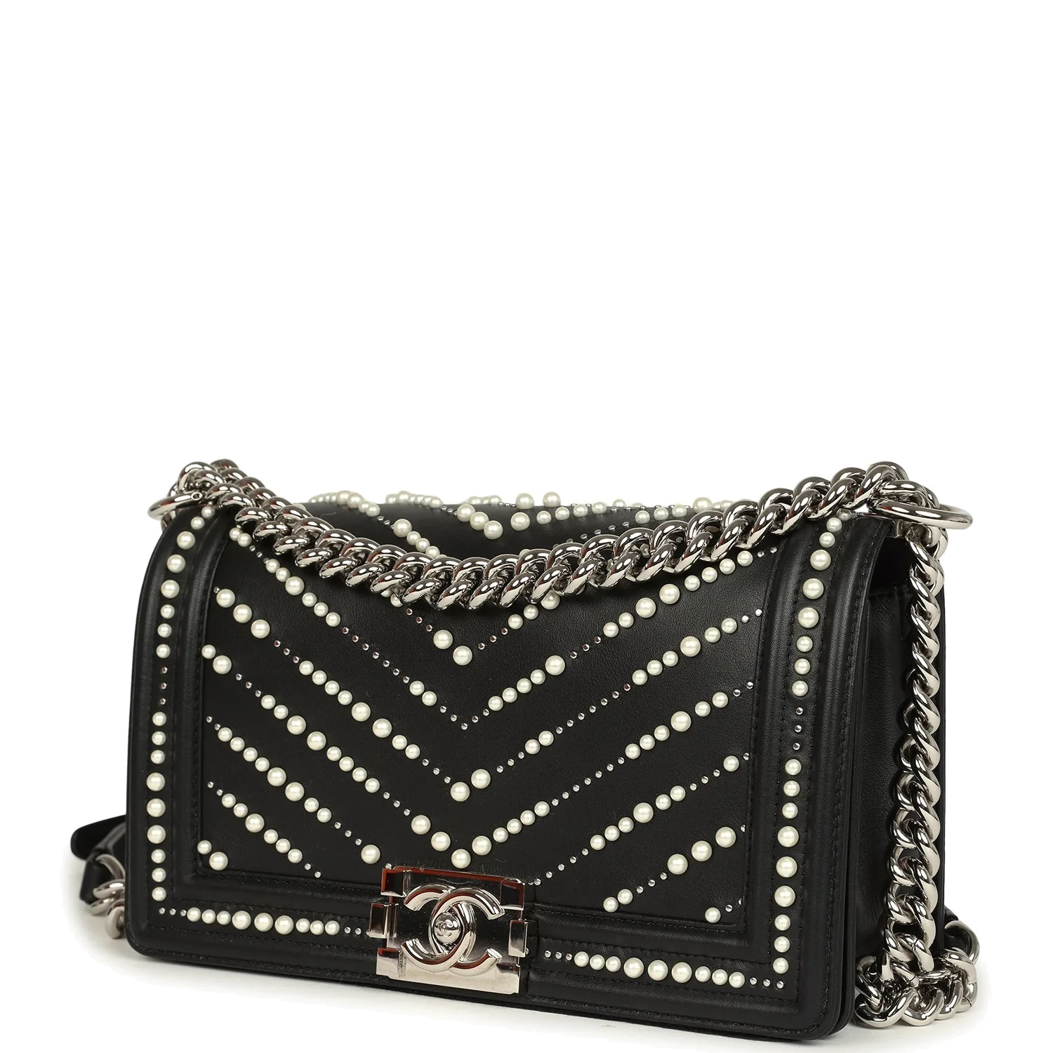Chanel Medium Boy Bag Black Pearl Chevron Calfskin — фото 6