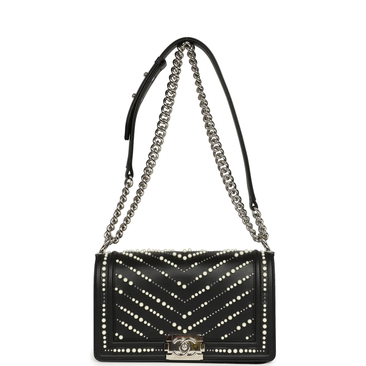 Chanel Medium Boy Bag Black Pearl Chevron Calfskin — фото 8