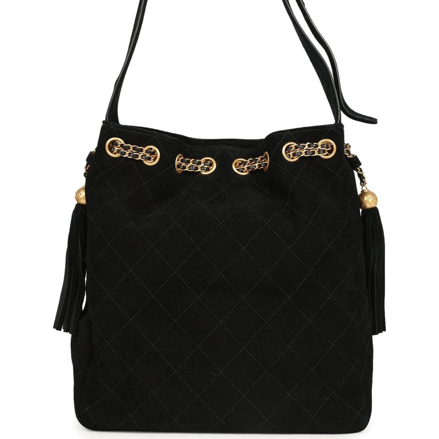 Chanel Large Drawstring Bucket Bag Black Suede