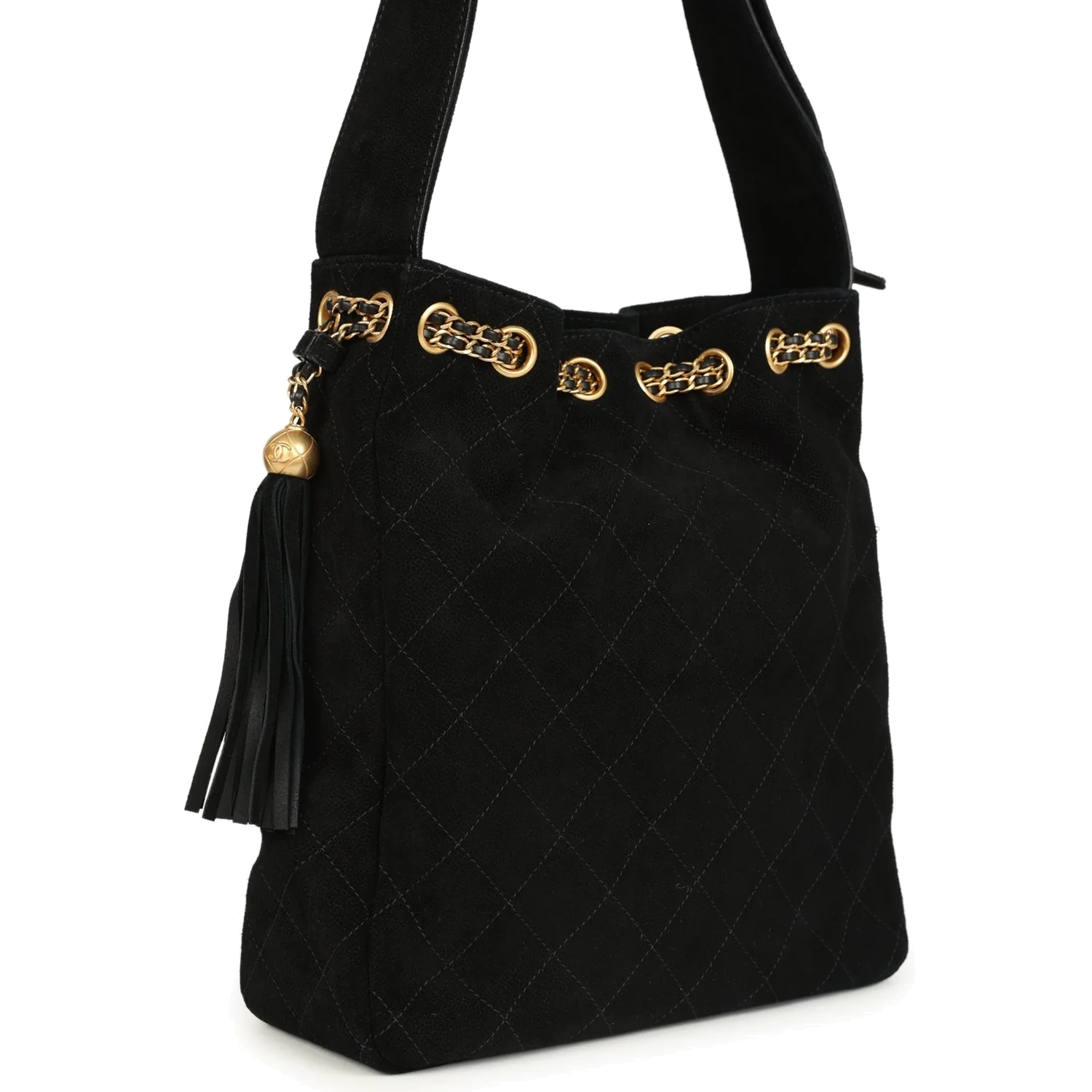 Chanel Large Drawstring Bucket Bag Black Suede — фото 3