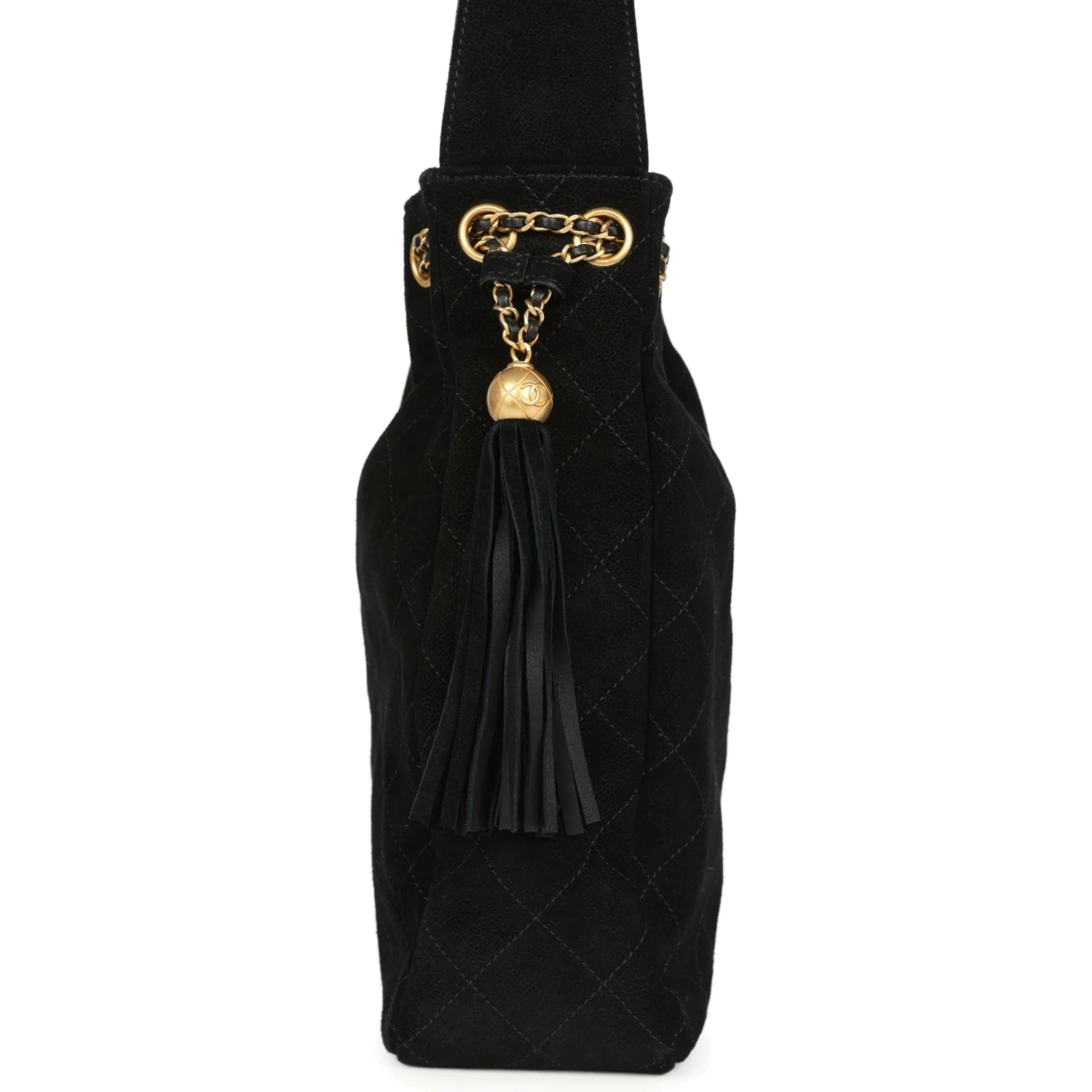 Chanel Large Drawstring Bucket Bag Black Suede — фото 4