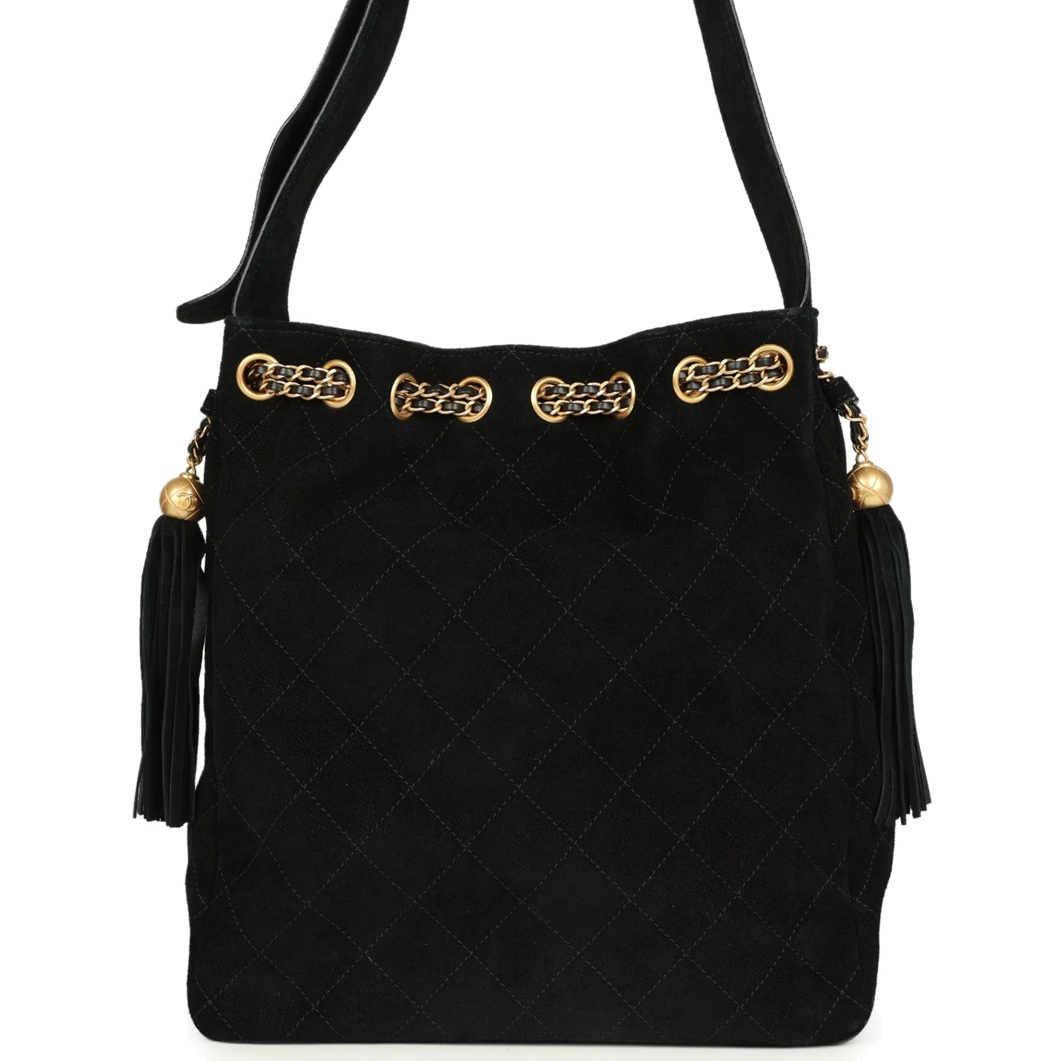 Chanel Large Drawstring Bucket Bag Black Suede — фото 5