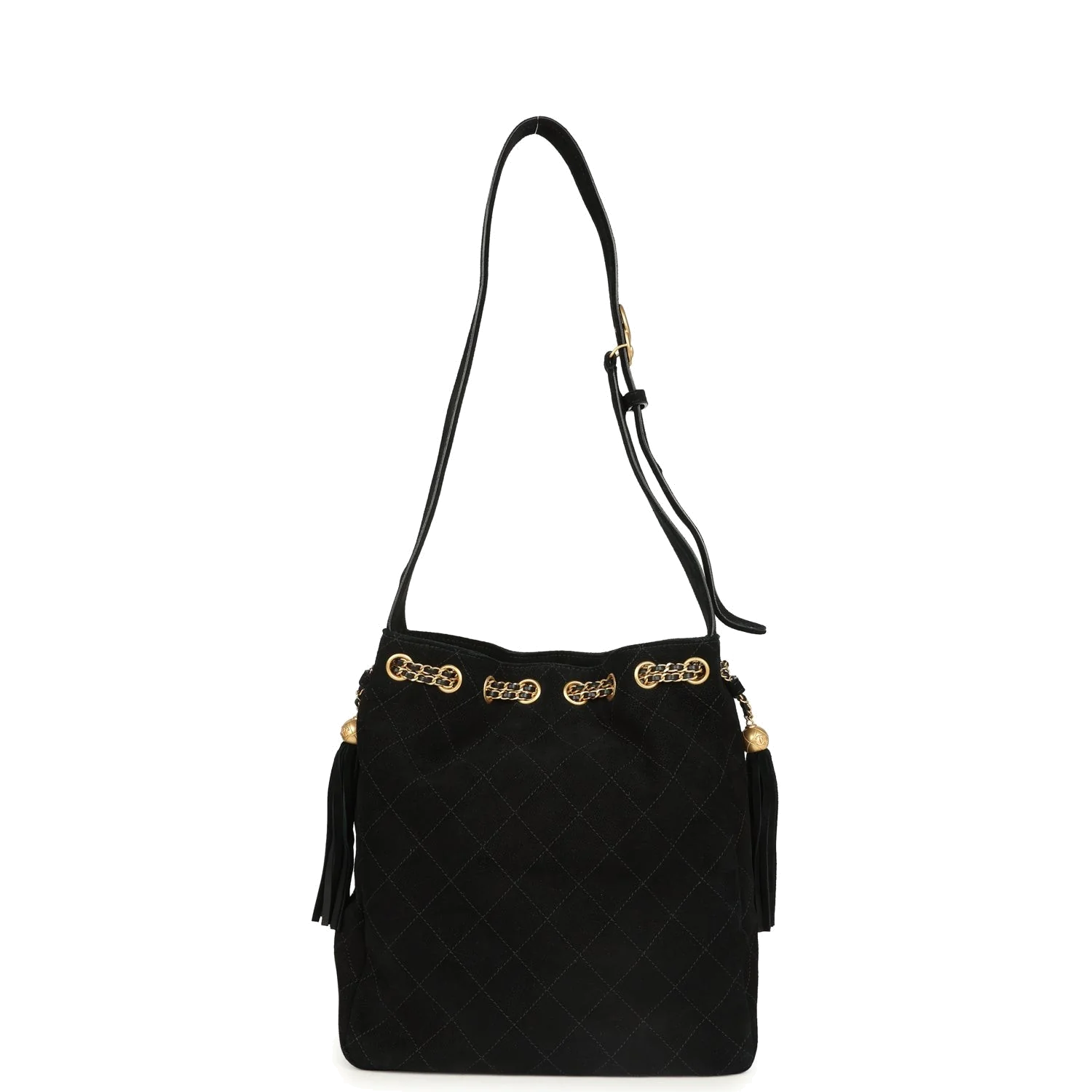 Chanel Large Drawstring Bucket Bag Black Suede — фото 8
