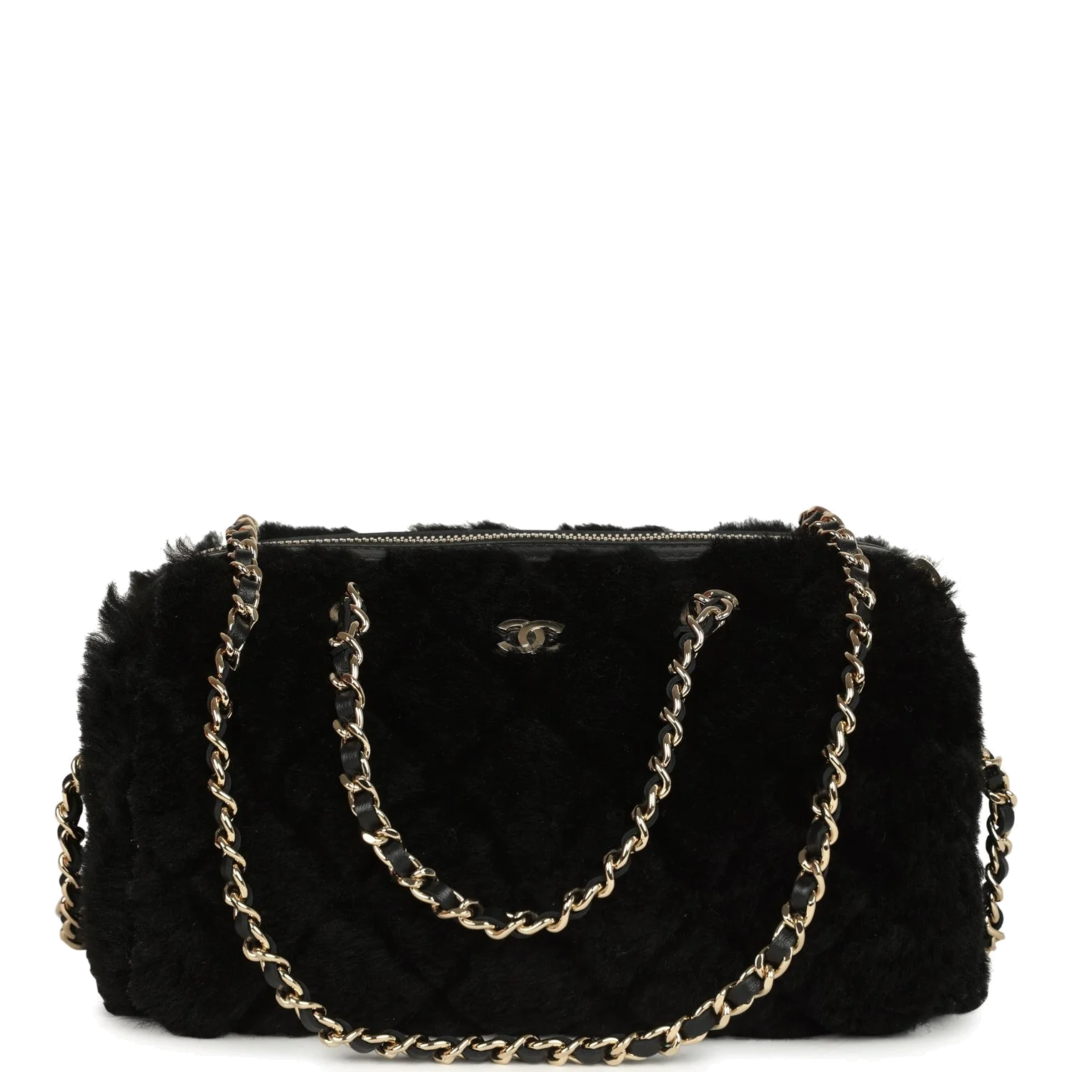 Chanel Mini Timeless Classic Barrel Bag with Chain Black Shearling — фото 2