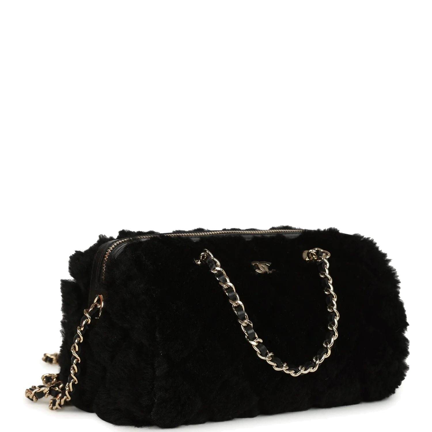 Chanel Mini Timeless Classic Barrel Bag with Chain Black Shearling — фото 3