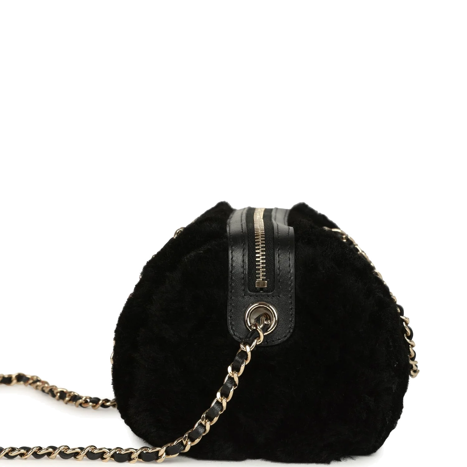 Chanel Mini Timeless Classic Barrel Bag with Chain Black Shearling — фото 4