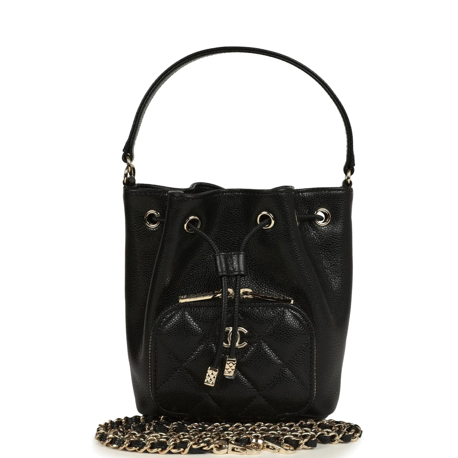 Chanel Mini Top Handle Bucket Bag with Chain Black Shiny Caviar — фото 2