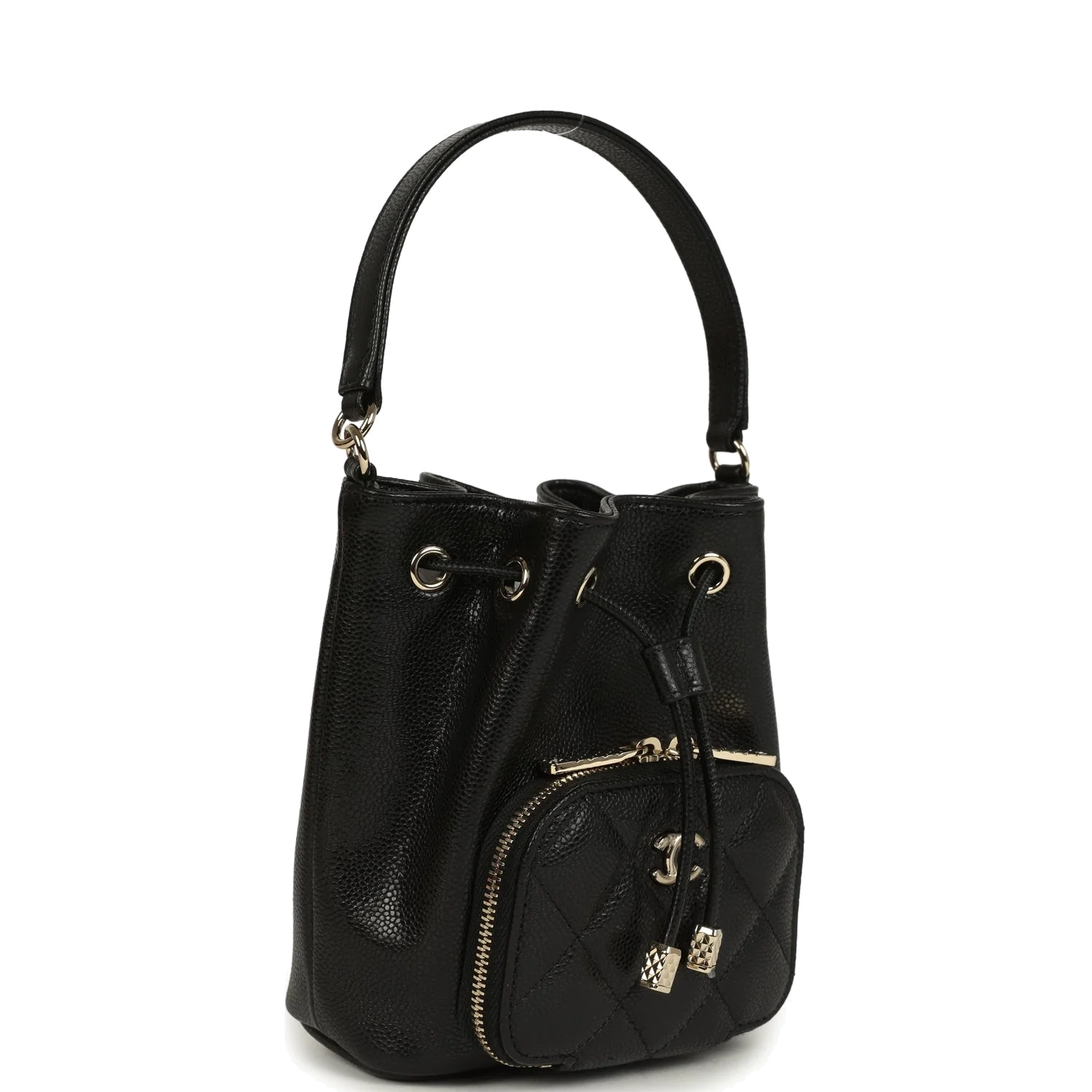 Chanel Mini Top Handle Bucket Bag with Chain Black Shiny Caviar — фото 3