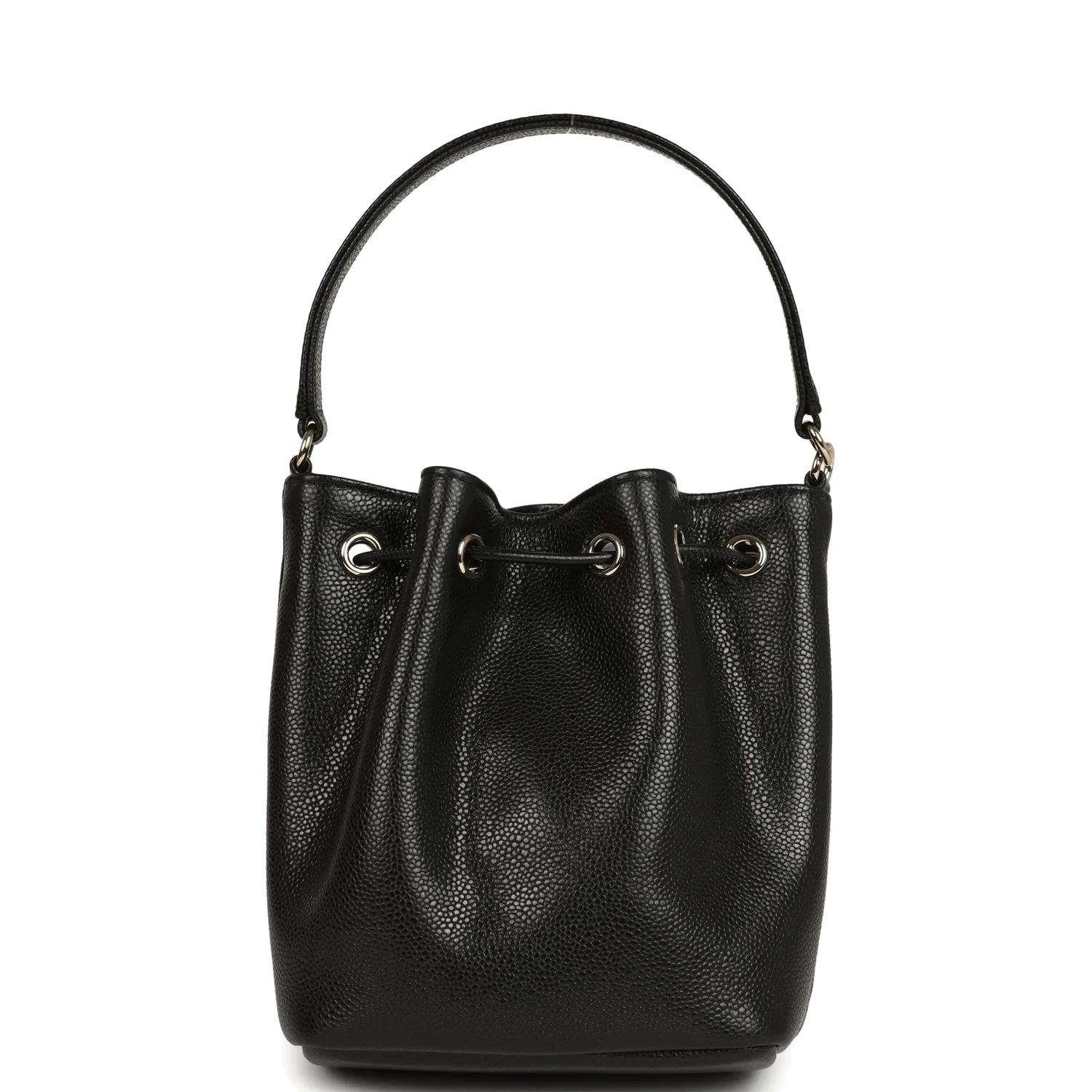 Chanel Mini Top Handle Bucket Bag with Chain Black Shiny Caviar — фото 5