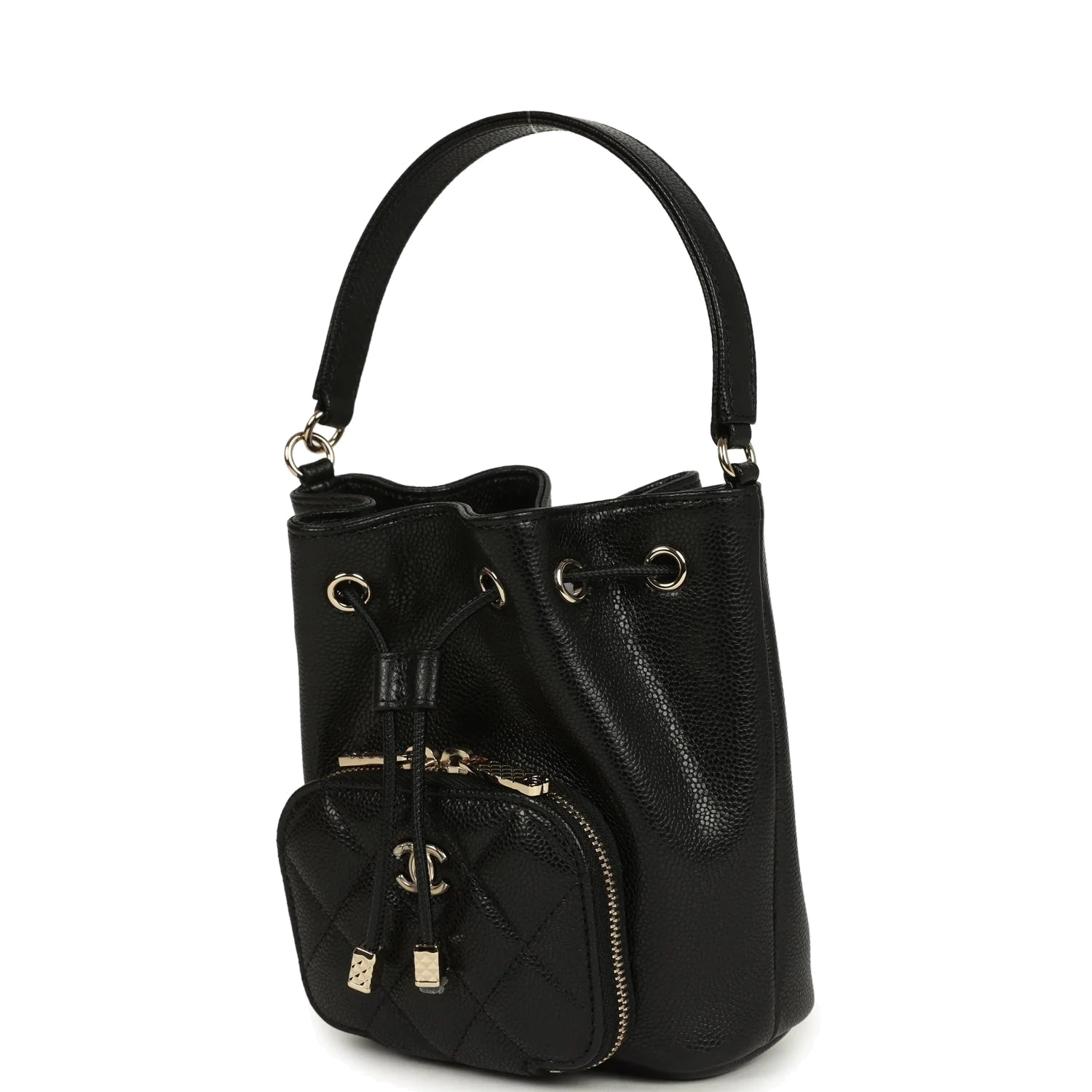 Chanel Mini Top Handle Bucket Bag with Chain Black Shiny Caviar — фото 6