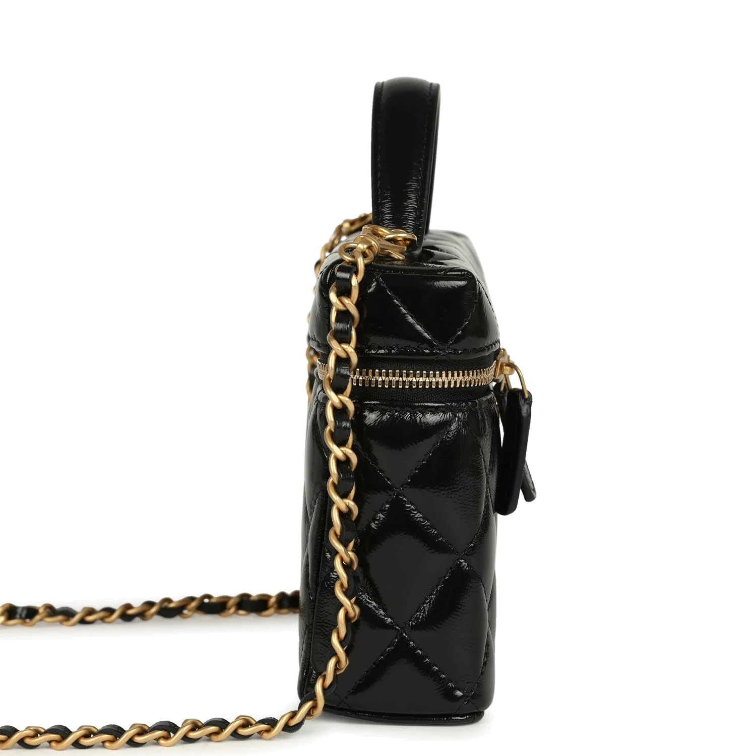 Chanel Top Handle Long Vanity Case with Chain Black Shiny Lambskin — фото 4