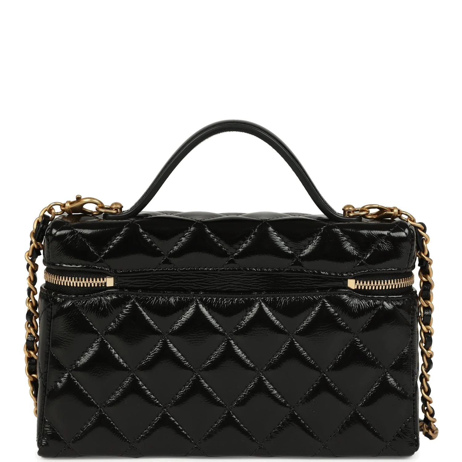 Chanel Top Handle Long Vanity Case with Chain Black Shiny Lambskin — фото 5