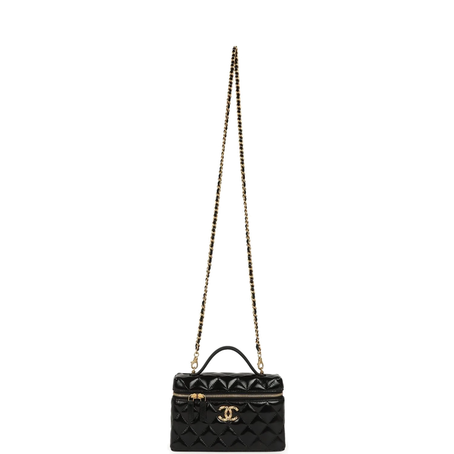 Chanel Top Handle Long Vanity Case with Chain Black Shiny Lambskin — фото 8
